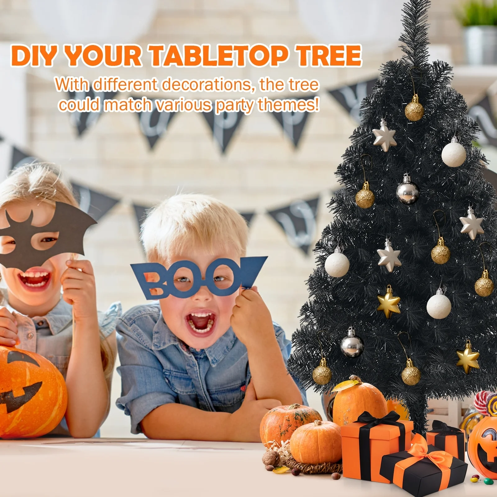 3 Feet Artificial Christmas Halloween Tree, Plastic Stand, Black - Image 9
