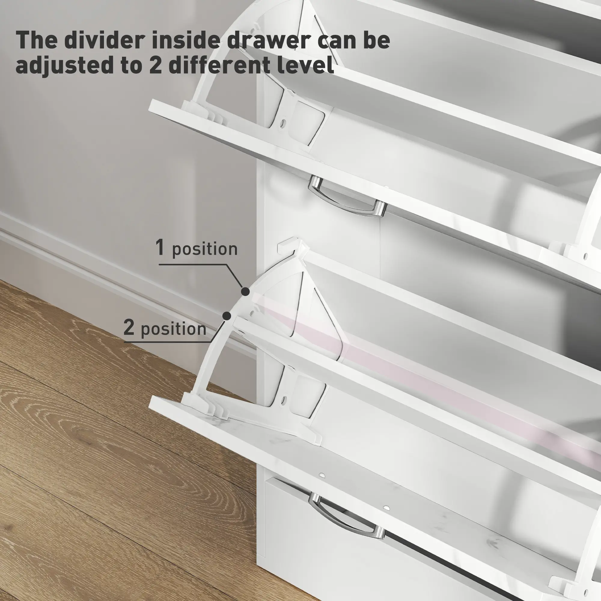 3 Flip Drawer Shoe Cabinet, Marble-Effect Narrow, White - Image 5