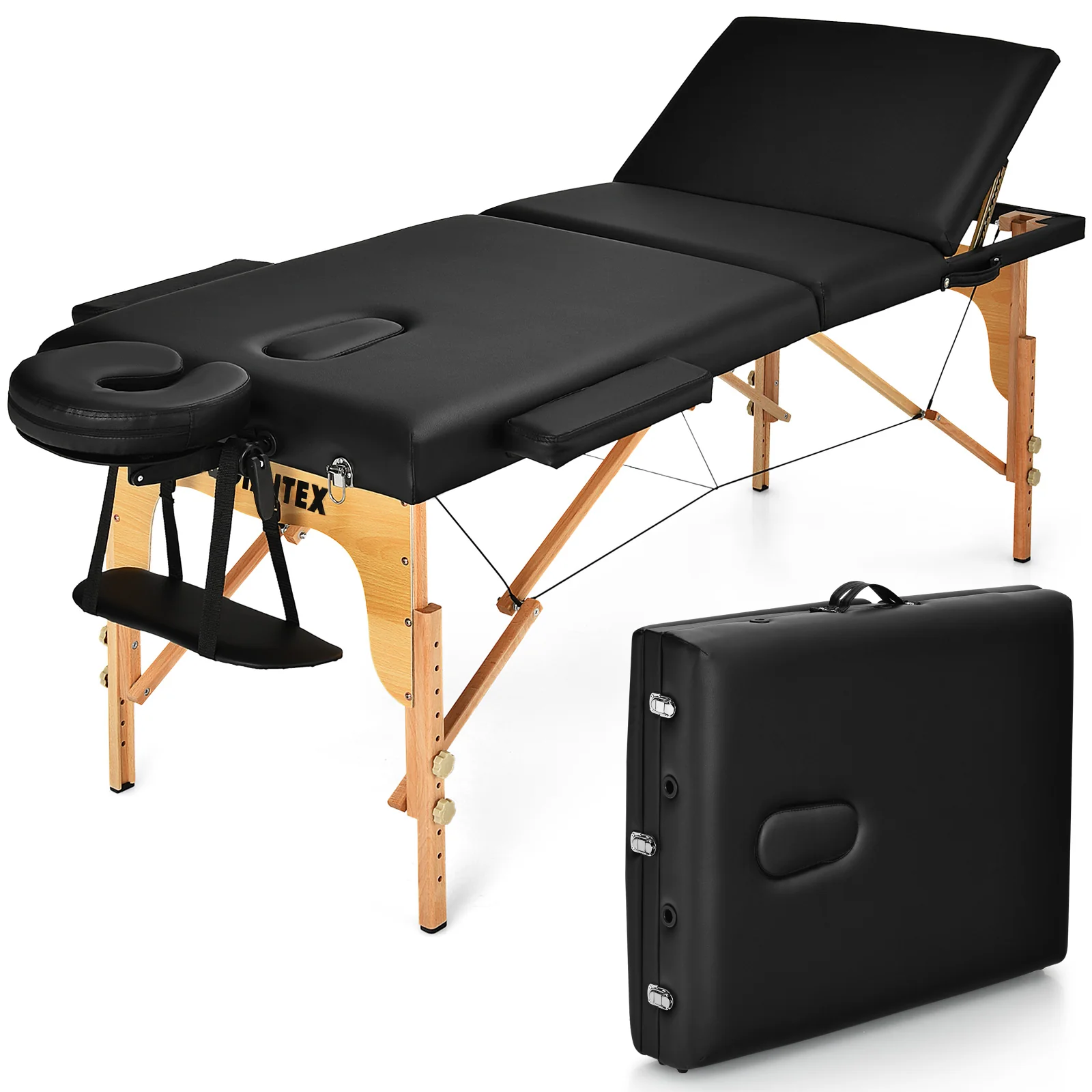 3 Fold Portable Adjustable Massage Table, Black - Image 2