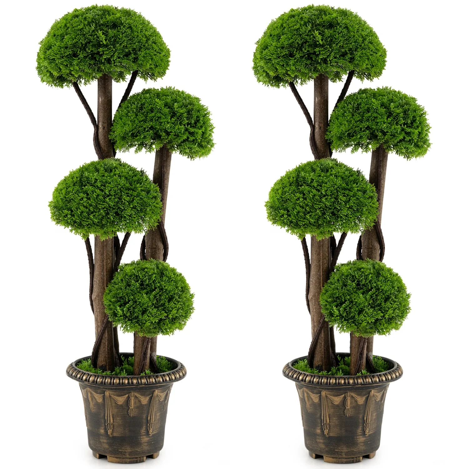 3 FT Artificial Cypress Topiary Tree, Set of 2, Realistic Greenery Plant