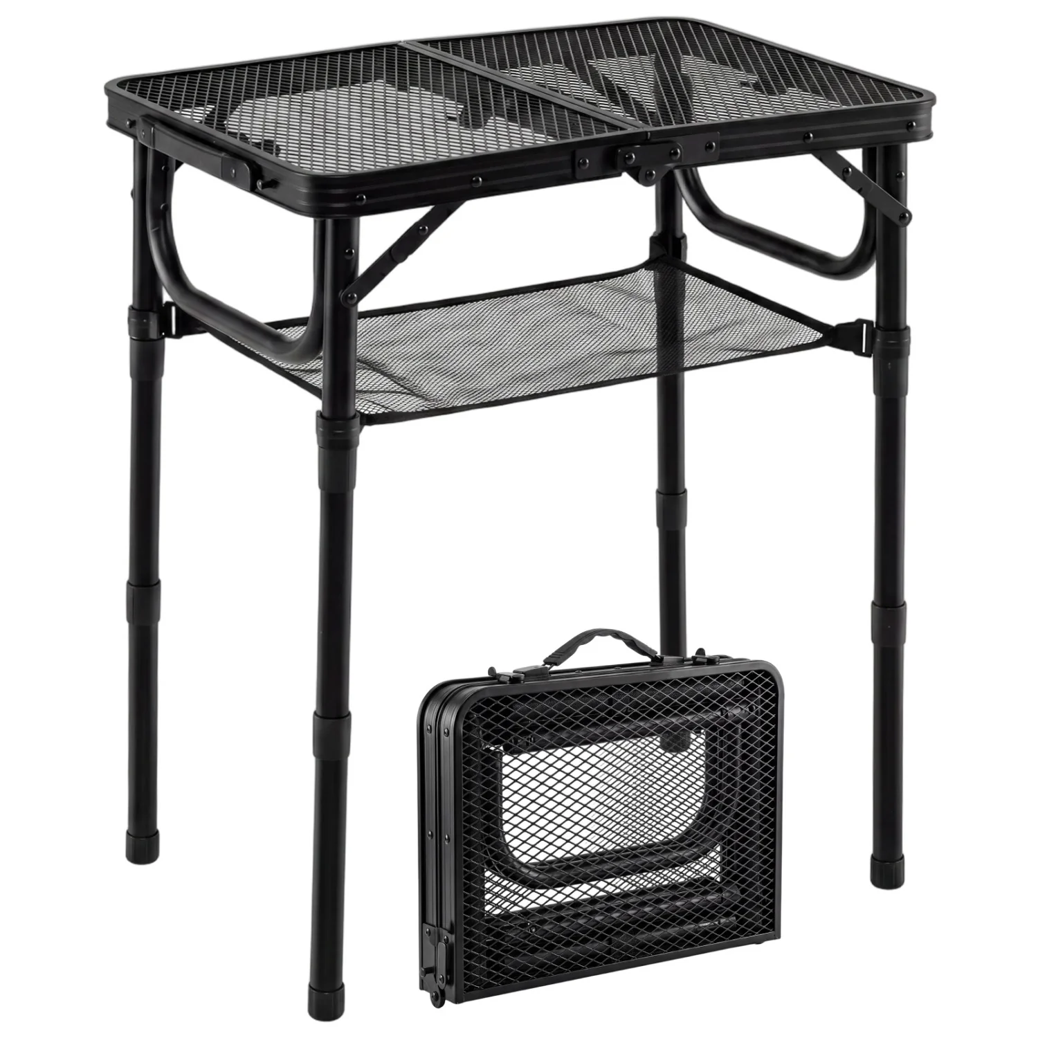 3-Height Folding Picnic Table with Storage, Black