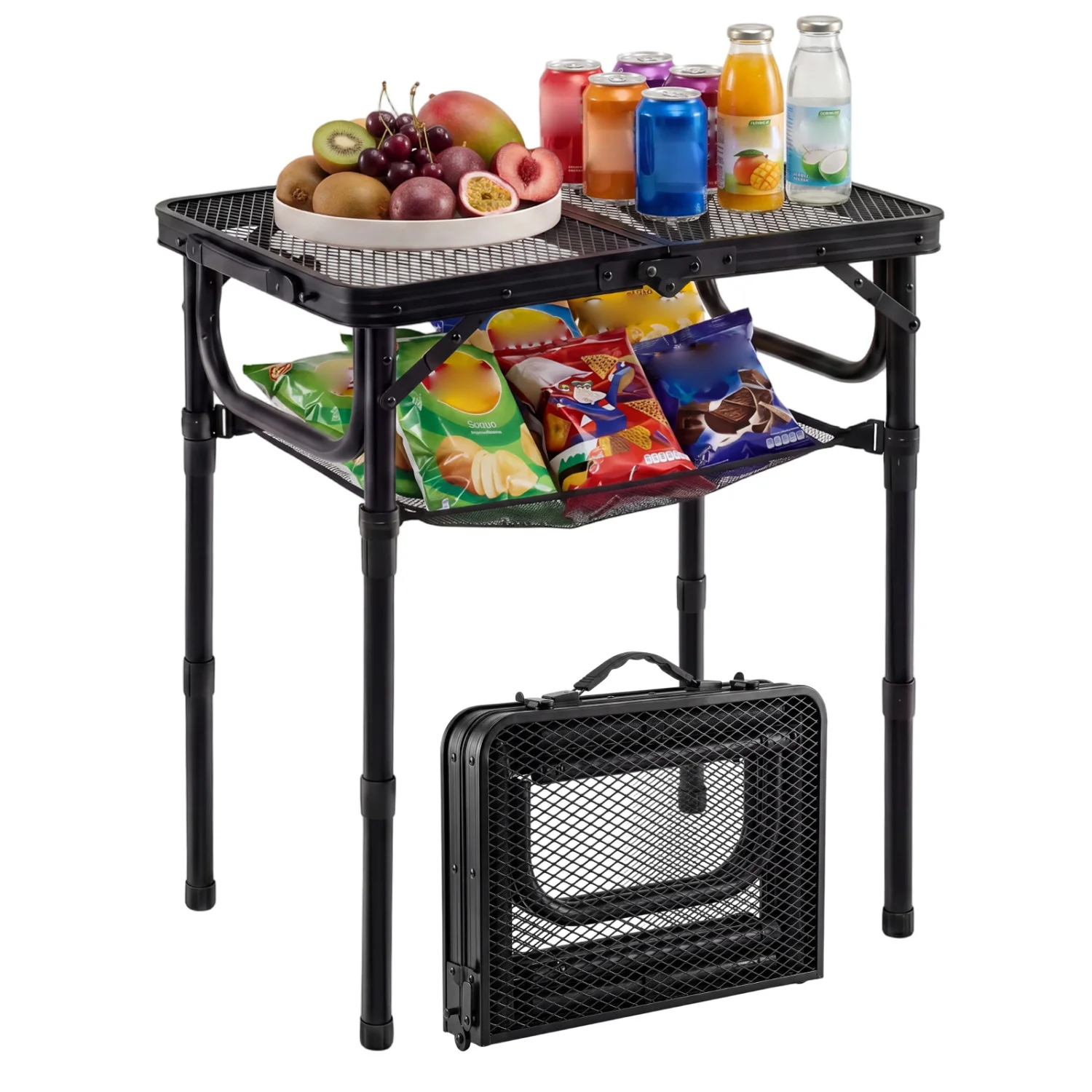 3-Height Folding Picnic Table with Storage, Black - Image 4