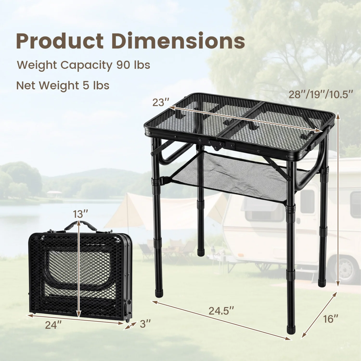 3-Height Folding Picnic Table with Storage, Black - Image 5