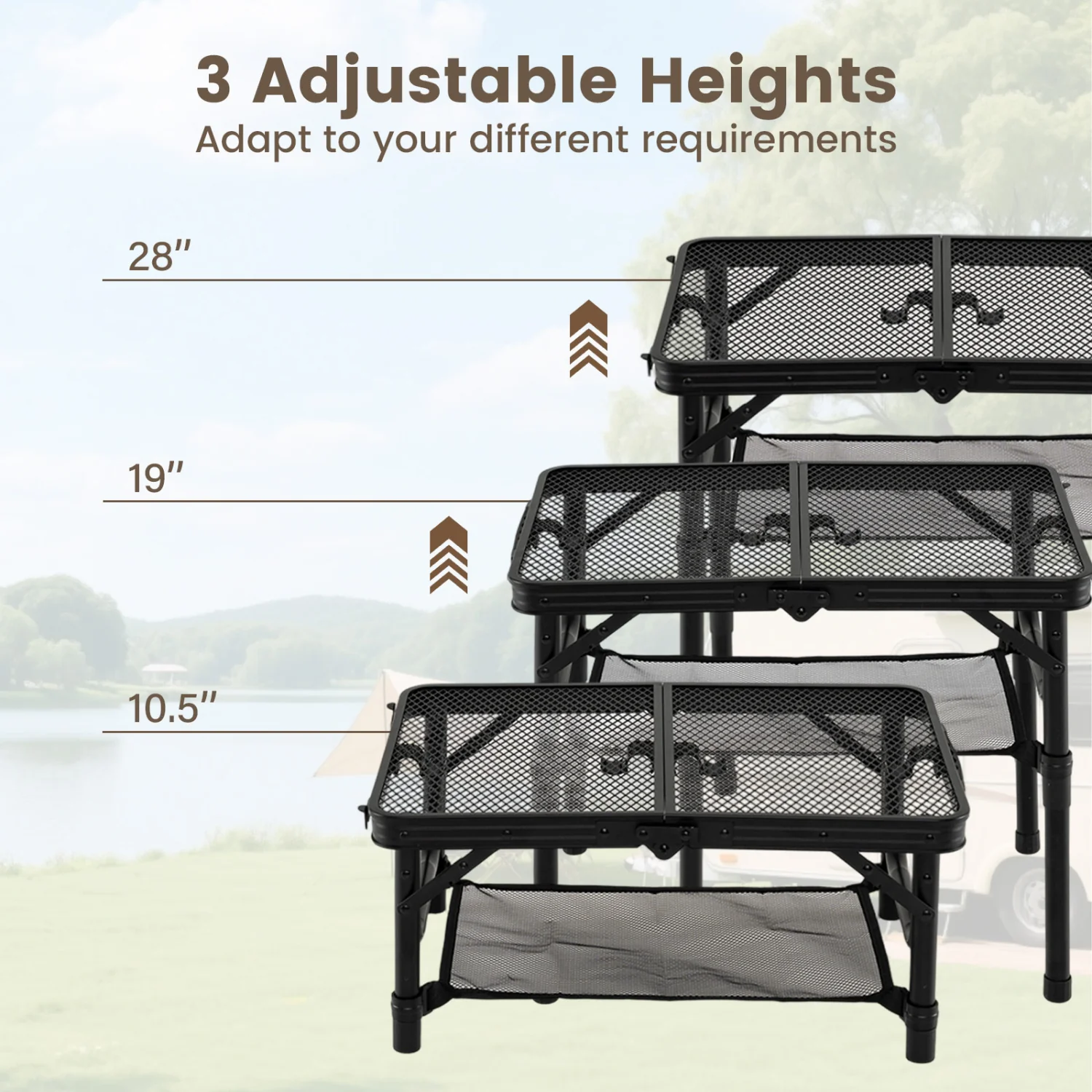 3-Height Folding Picnic Table with Storage, Black - Image 6