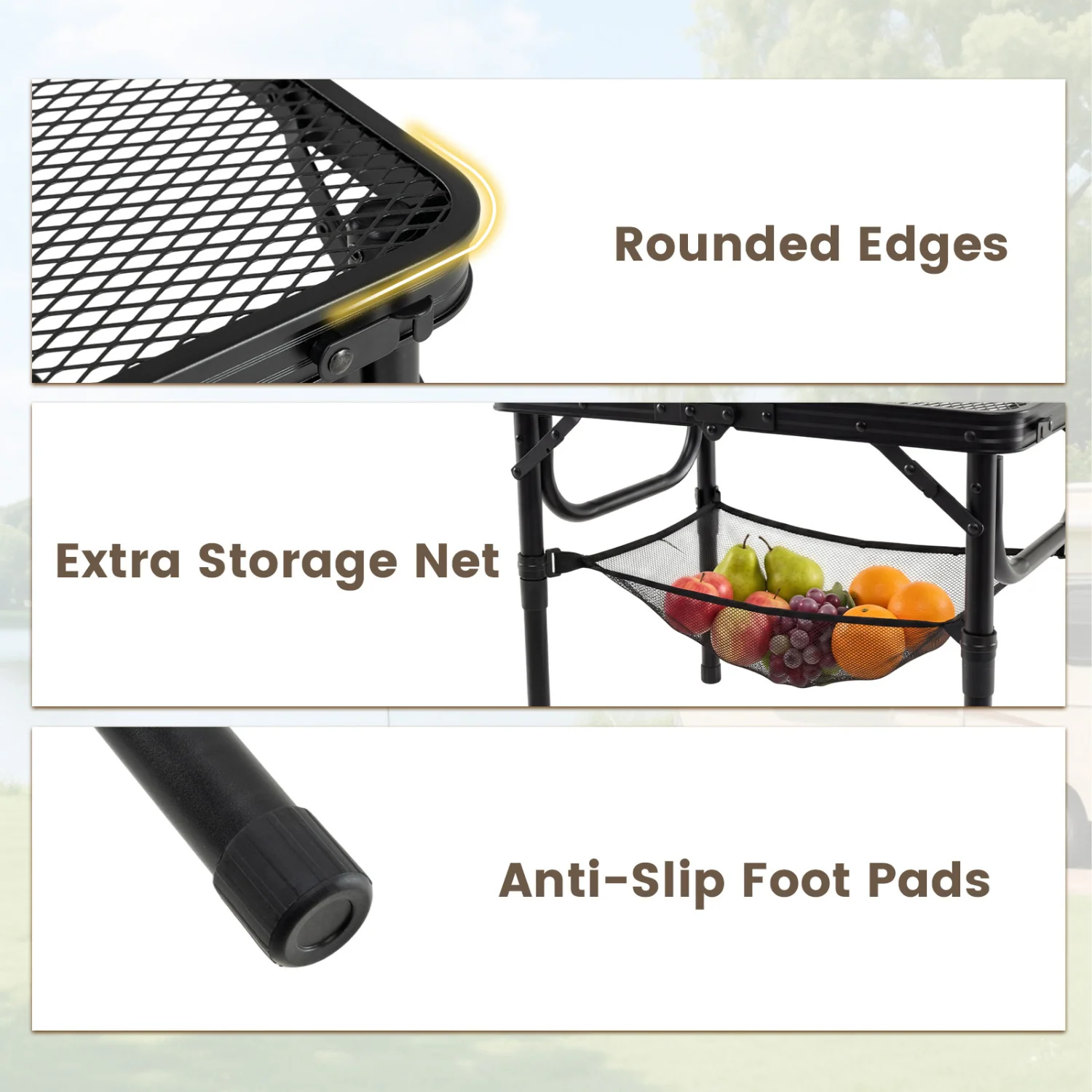 3-Height Folding Picnic Table with Storage, Black - Image 7