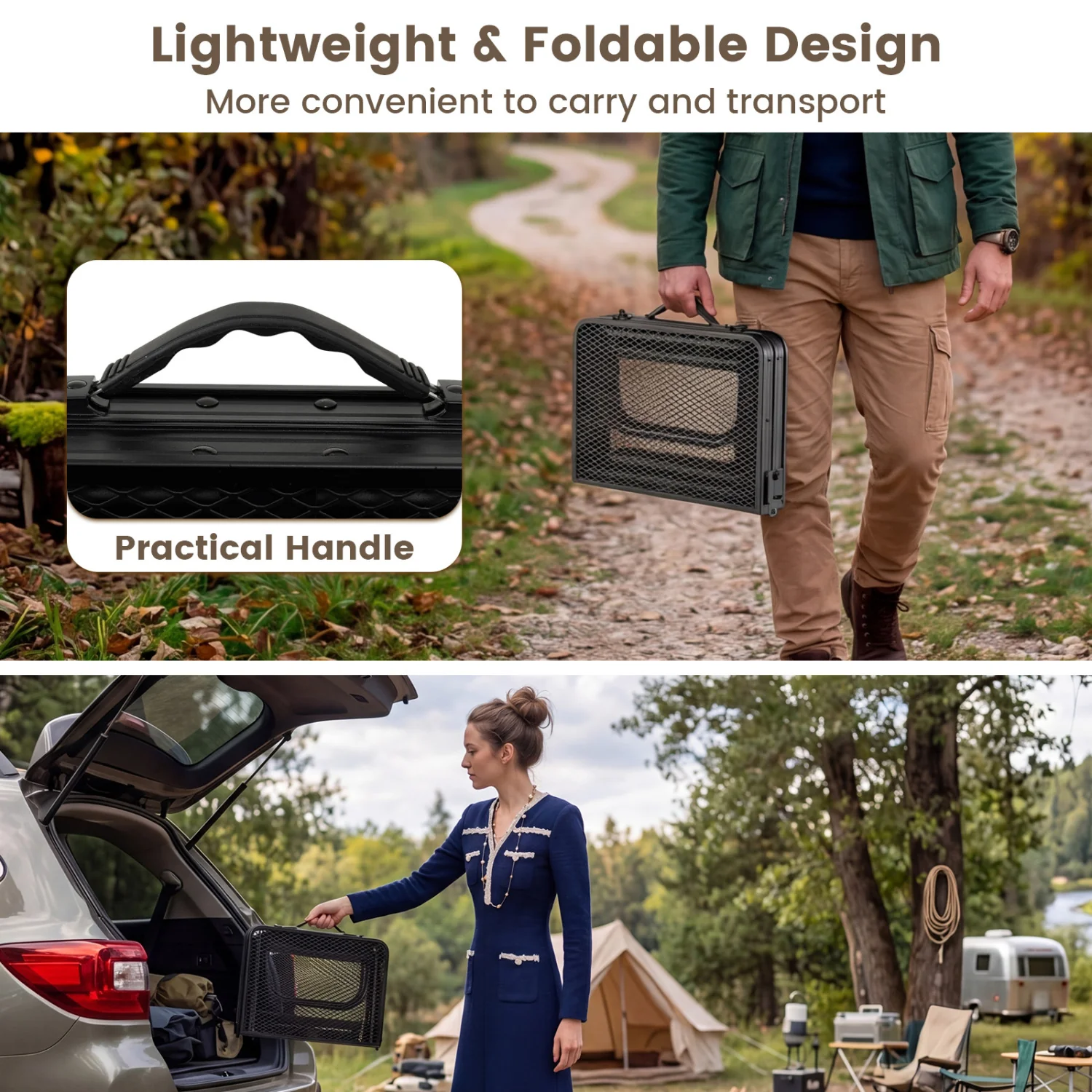 3-Height Folding Picnic Table with Storage, Black - Image 9