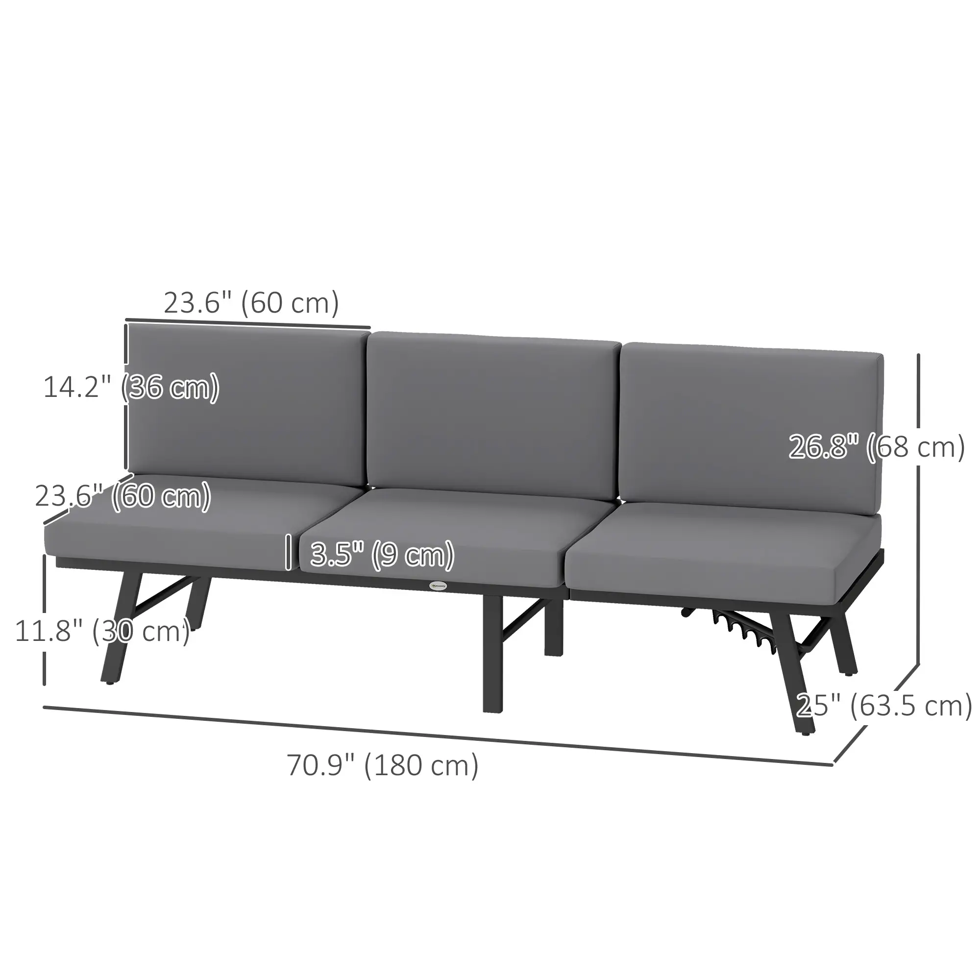 3-in-1 3-Seater Outdoor Sofa, Lounge Chair, Patio Loveseat with Table, Grey - Image 3