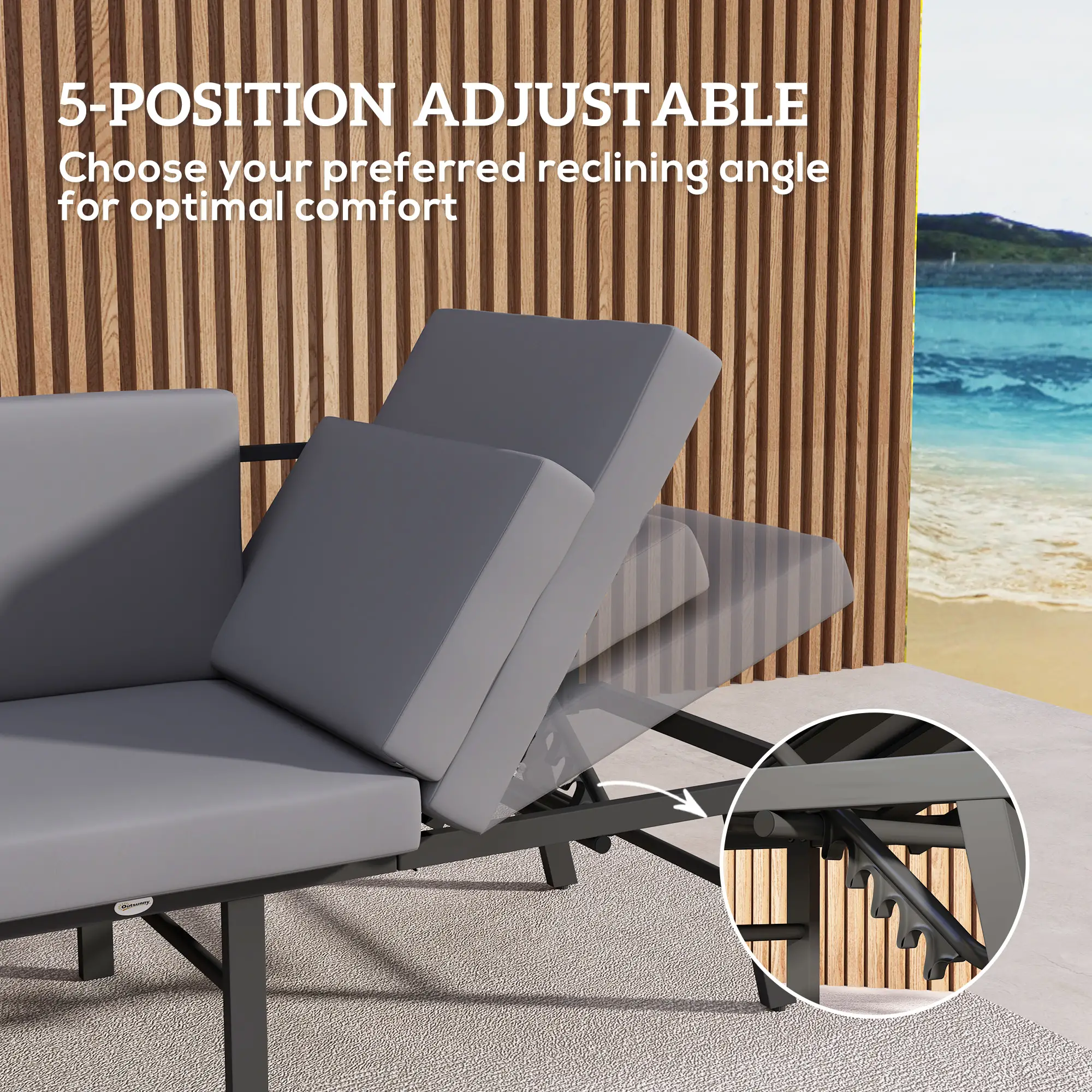 3-in-1 3-Seater Outdoor Sofa, Lounge Chair, Patio Loveseat with Table, Grey - Image 5