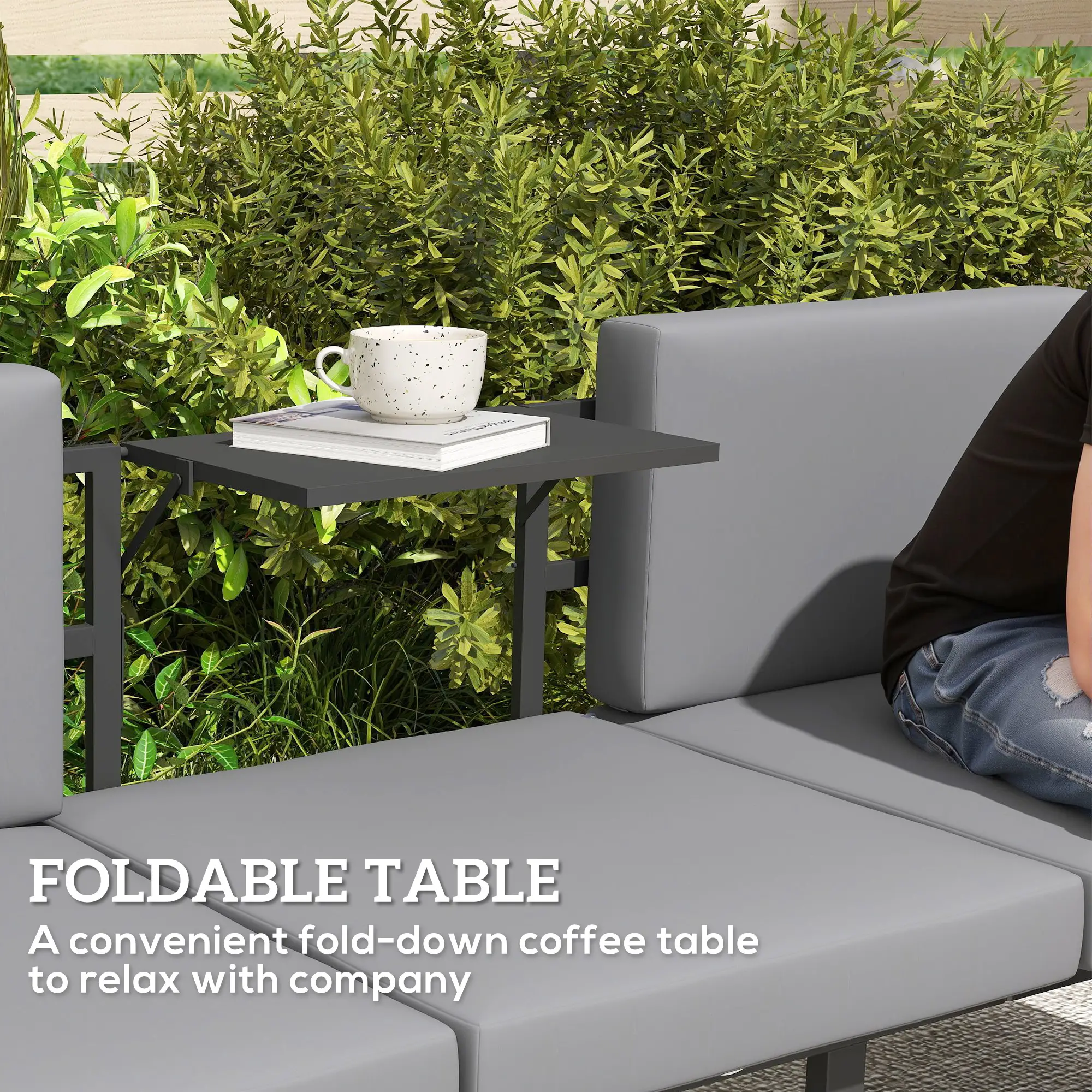 3-in-1 3-Seater Outdoor Sofa, Lounge Chair, Patio Loveseat with Table, Grey - Image 6