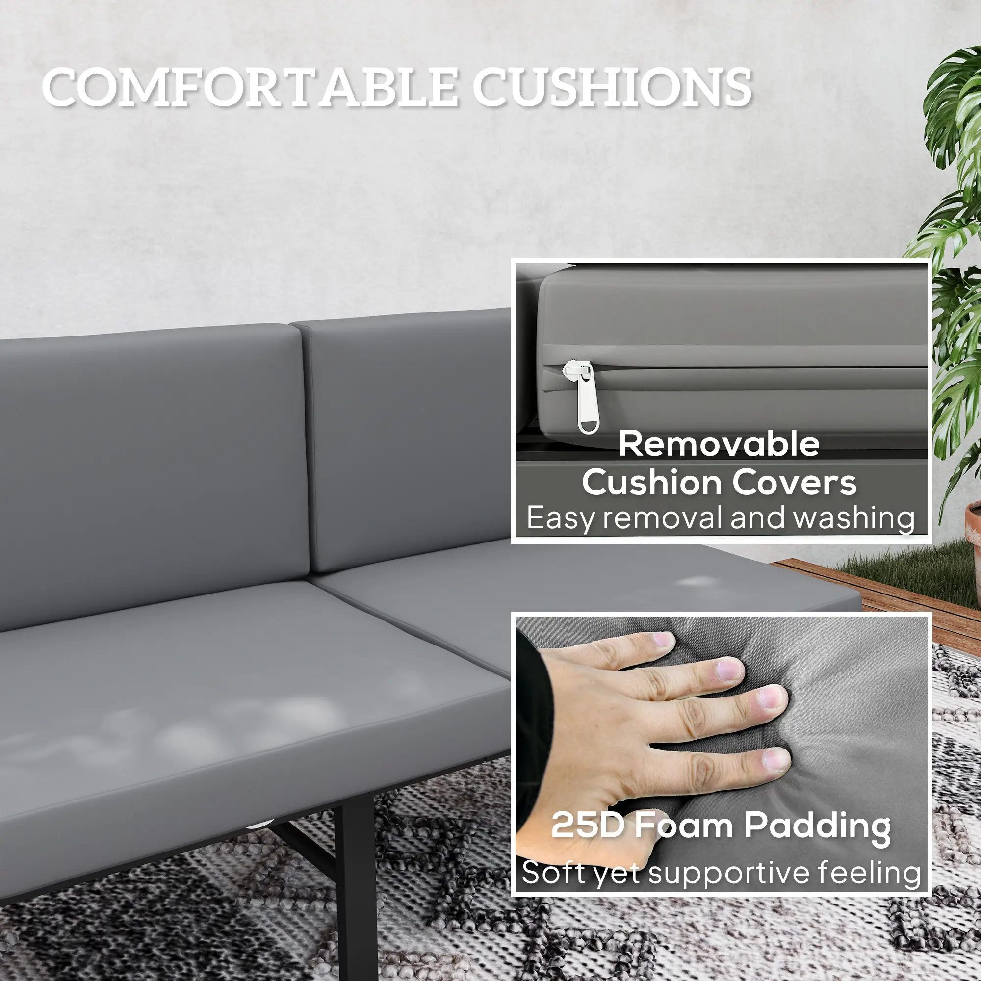 3-in-1 3-Seater Outdoor Sofa, Lounge Chair, Patio Loveseat with Table, Grey - Image 7
