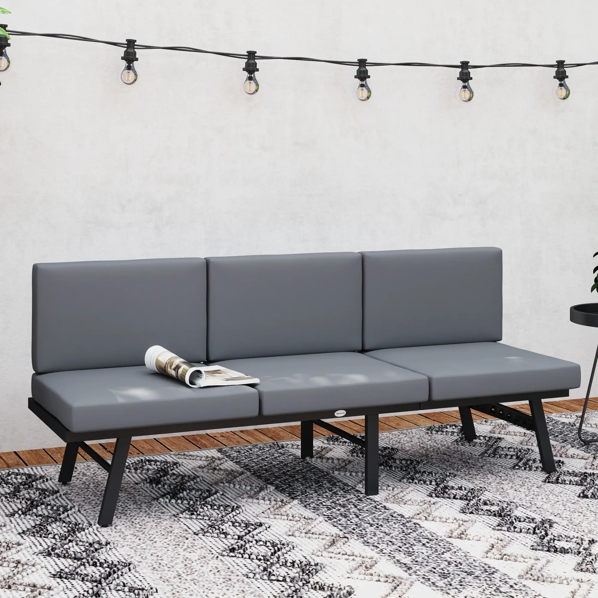 3-in-1 3-Seater Outdoor Sofa, Lounge Chair, Patio Loveseat with Table, Grey - Image 8