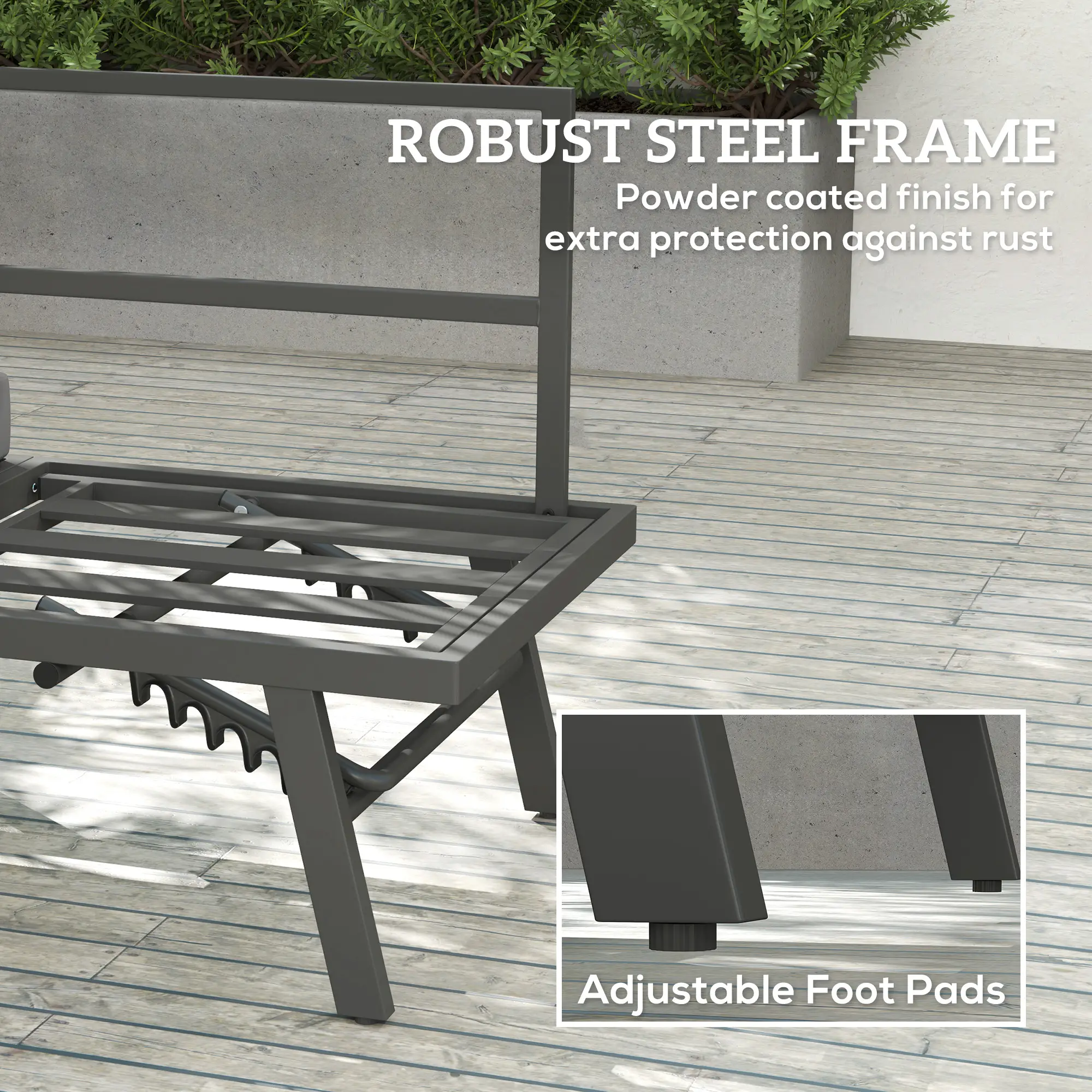 3-in-1 3-Seater Outdoor Sofa, Lounge Chair, Patio Loveseat with Table, Grey - Image 9
