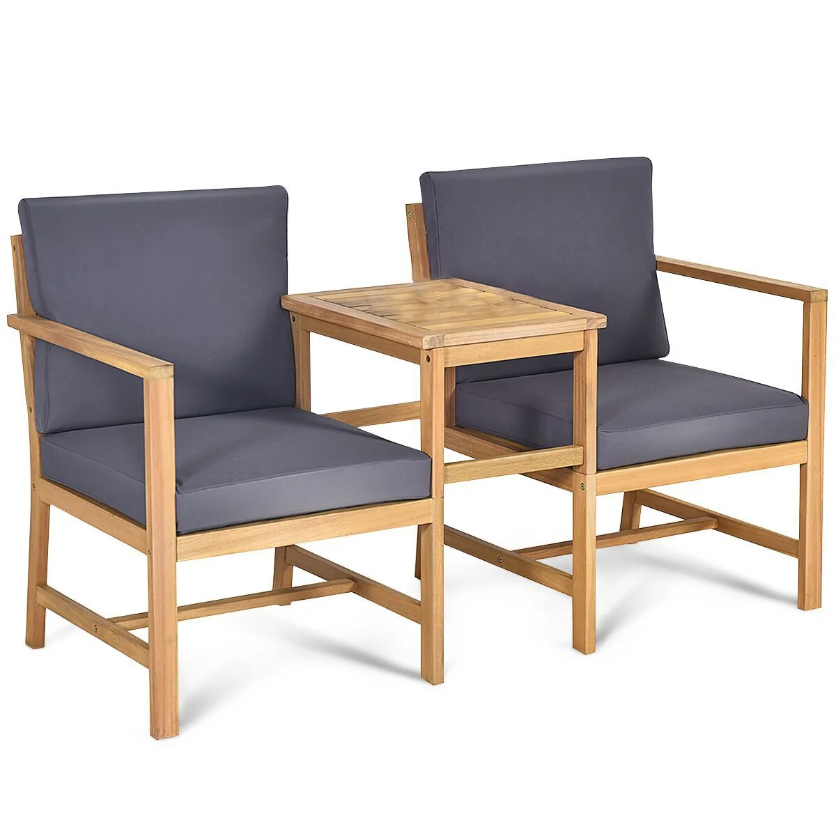 3-In-1 Acacia Wood Loveseat, With Separable Coffee Table, Natural - Image 4