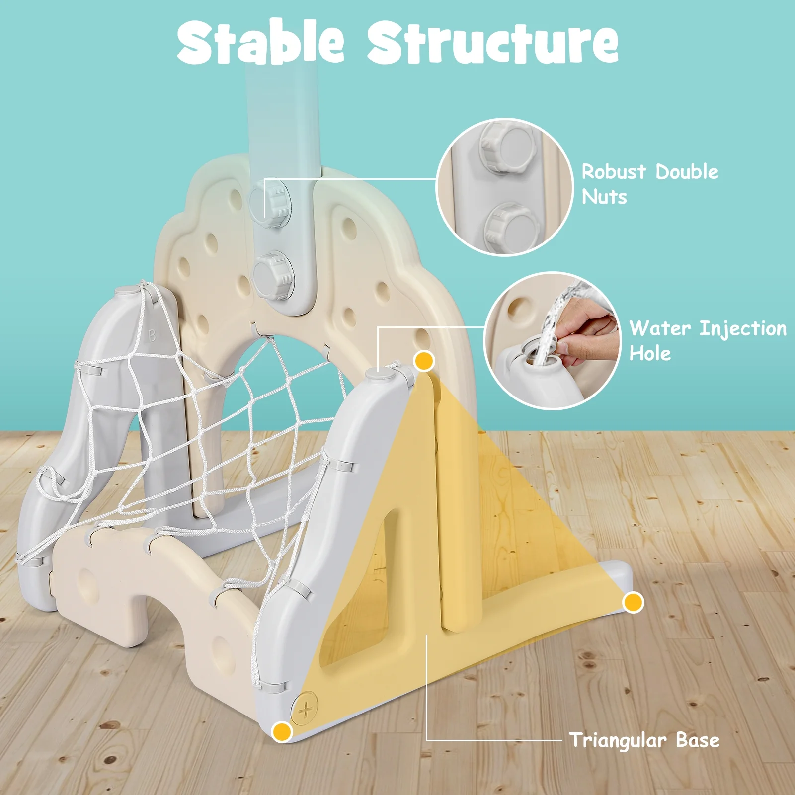 3-in-1 Adjustable Kids Basketball Hoop Sports Set, Green - Image 9