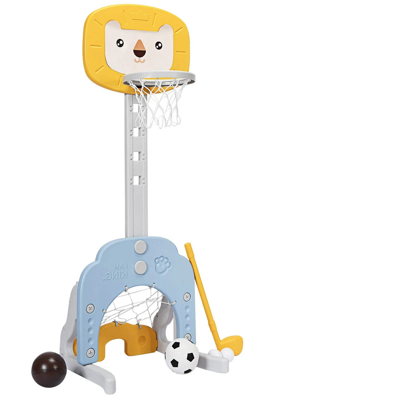 3-in-1 Adjustable Kids Basketball Hoop Sports Set, Yellow - Image 4