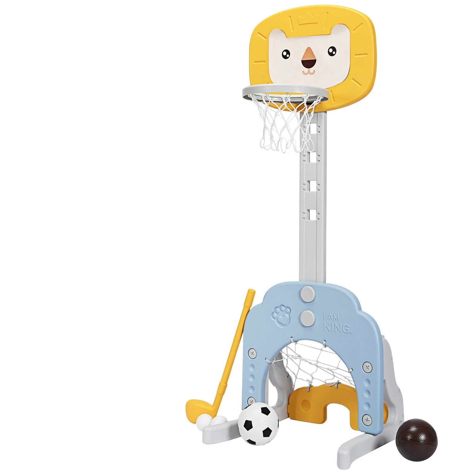 3-in-1 Adjustable Kids Basketball Hoop Sports Set, Yellow - Image 5