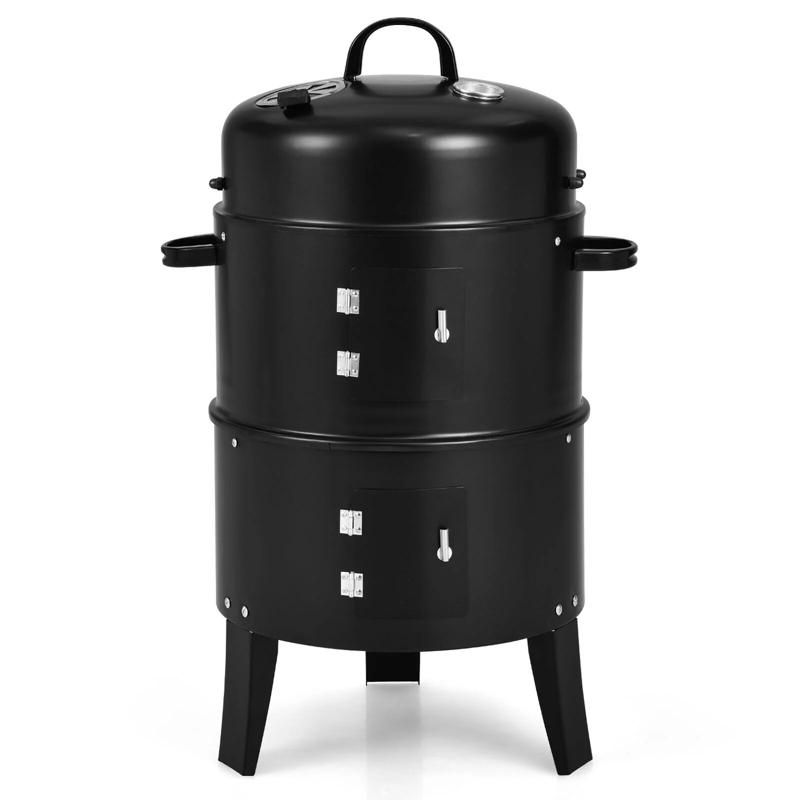 3-In-1 Charcoal BBQ Grill Cambo With Thermometer, Black