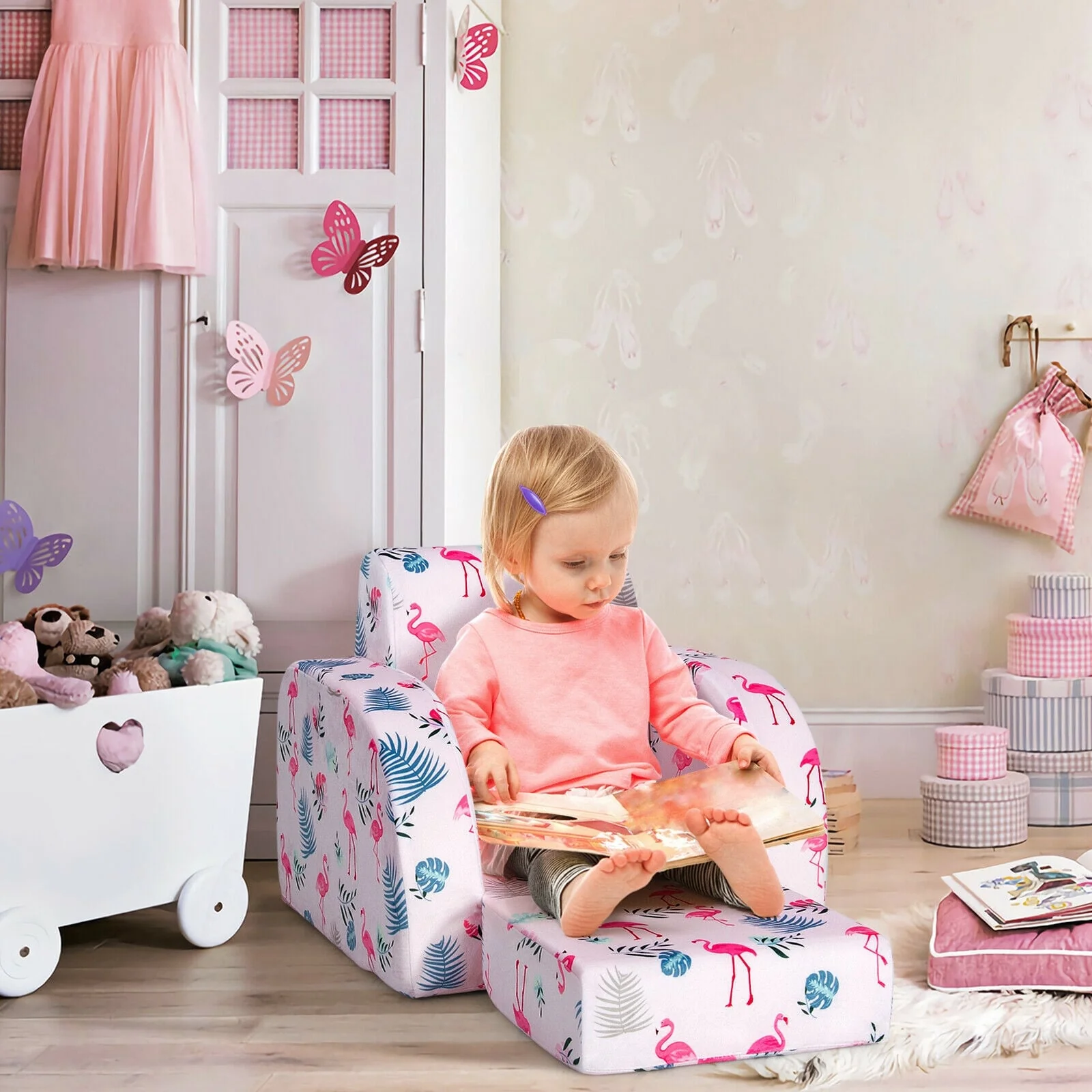 3-In-1 Convertible Kid Sofa Bed, Flip-Out Chair Lounger, Pink - Image 2