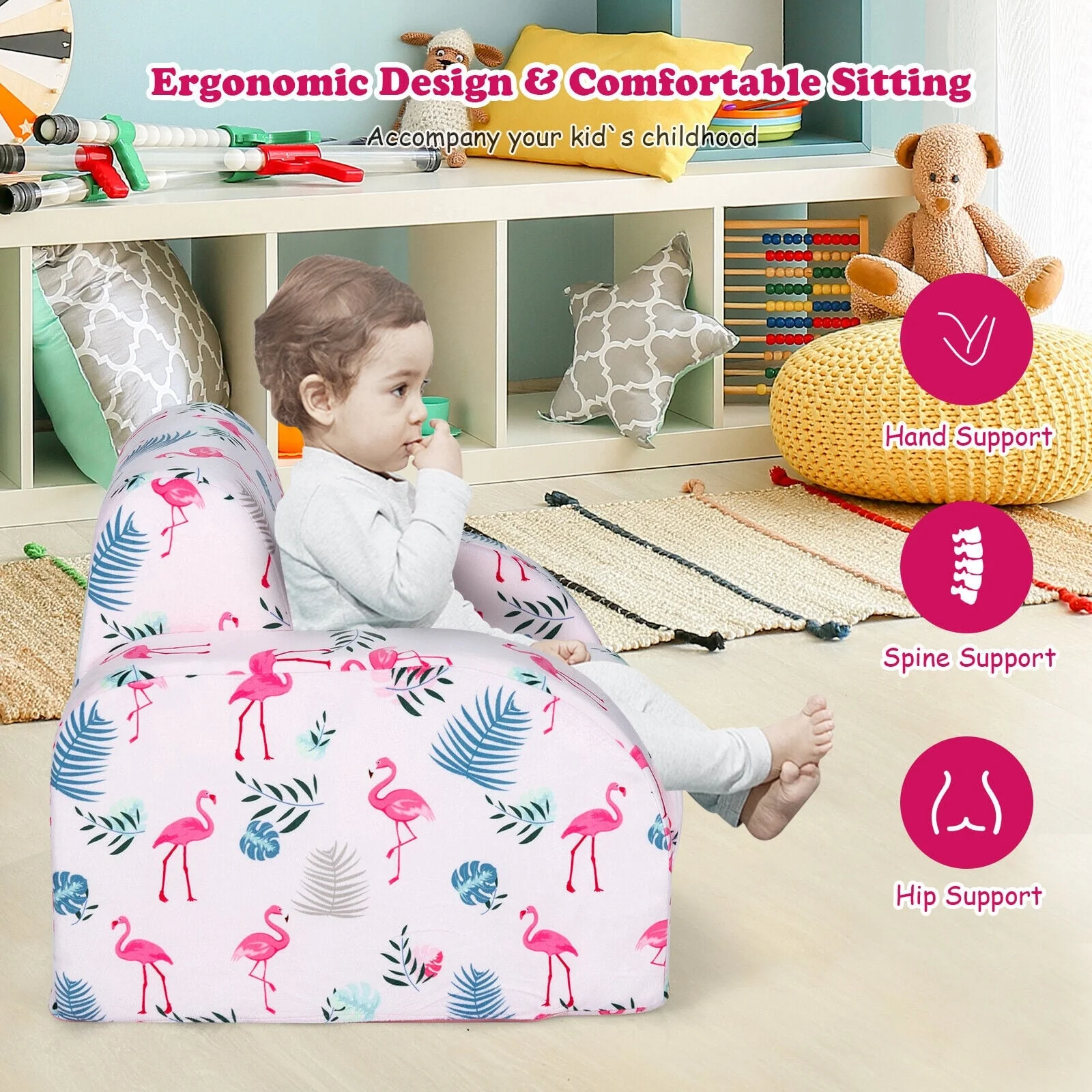 3-In-1 Convertible Kid Sofa Bed, Flip-Out Chair Lounger, Pink - Image 3