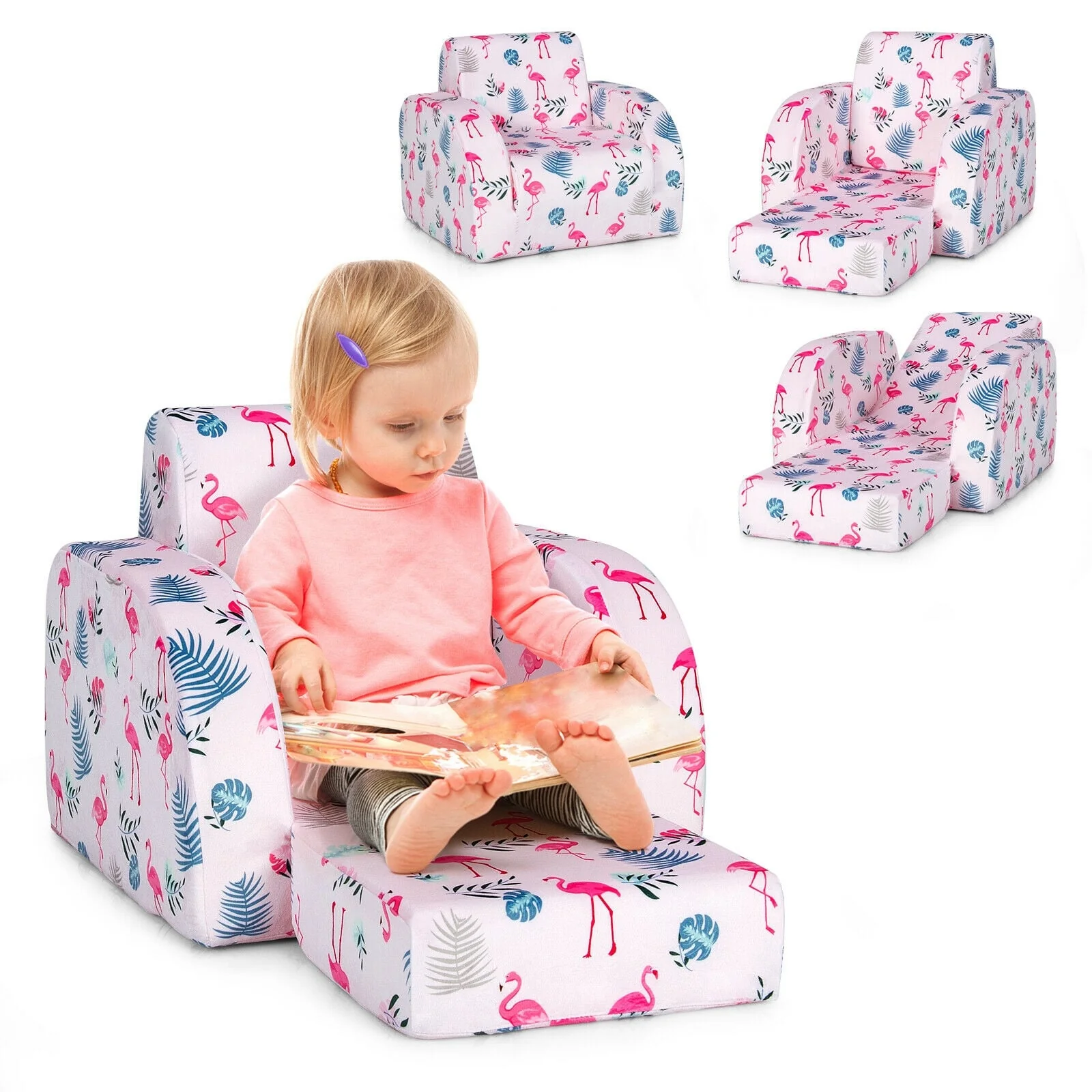3-In-1 Convertible Kid Sofa Bed, Flip-Out Chair Lounger, Pink - Image 4