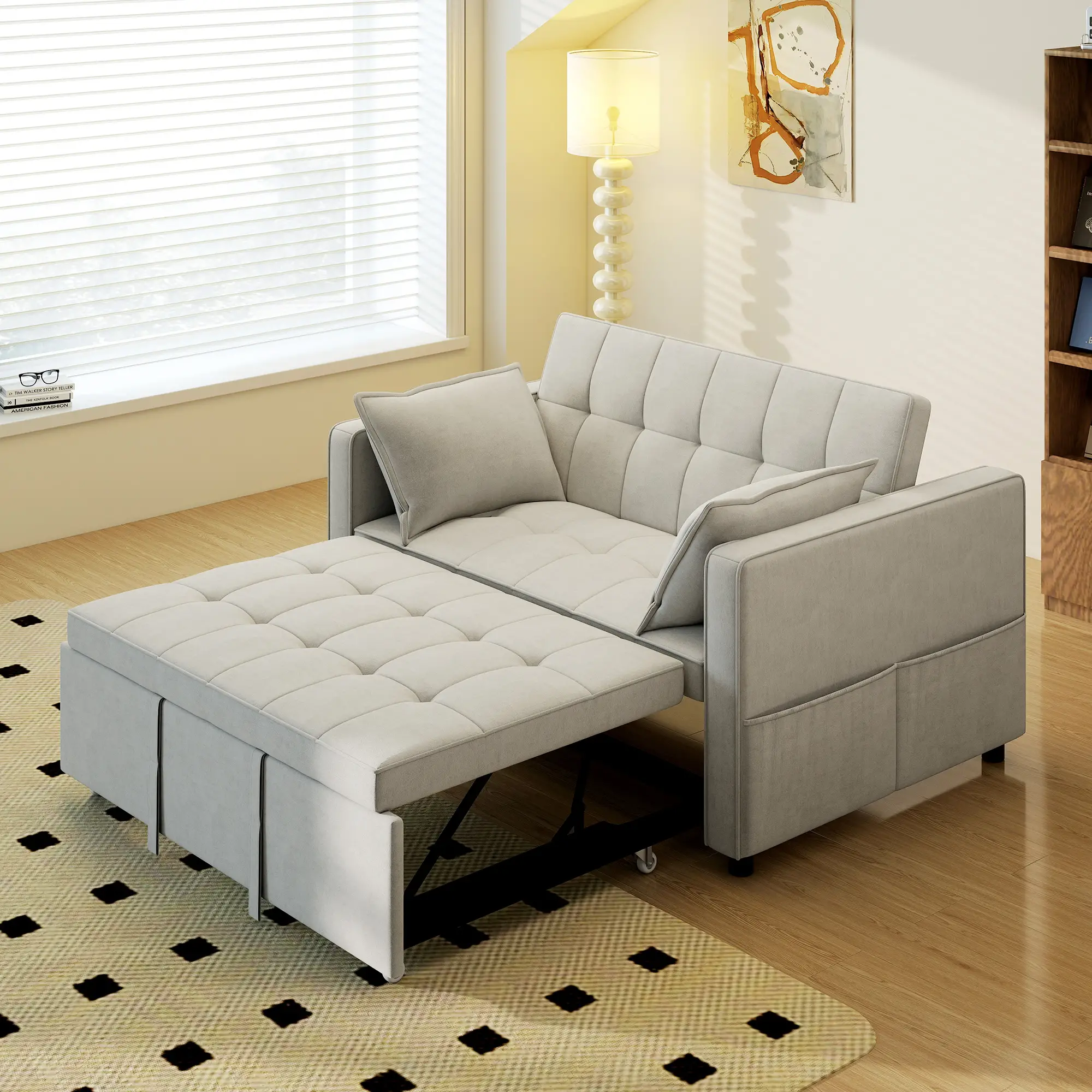 3-In-1 Convertible Sofa Bed, Pull Out Sleeper, Adjustable Backrest, Beige - Image 10