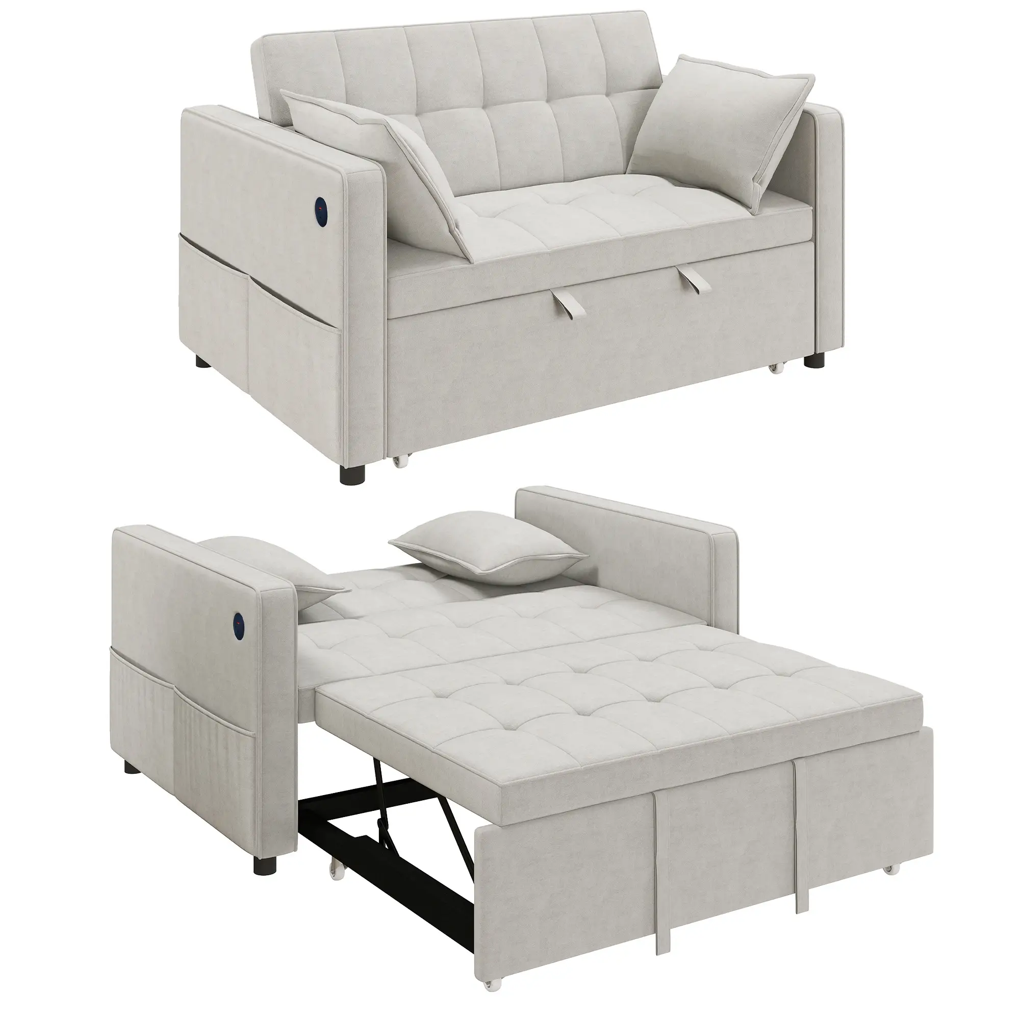 3-In-1 Convertible Sofa Bed, Pull Out Sleeper, Adjustable Backrest, Beige - Image 11