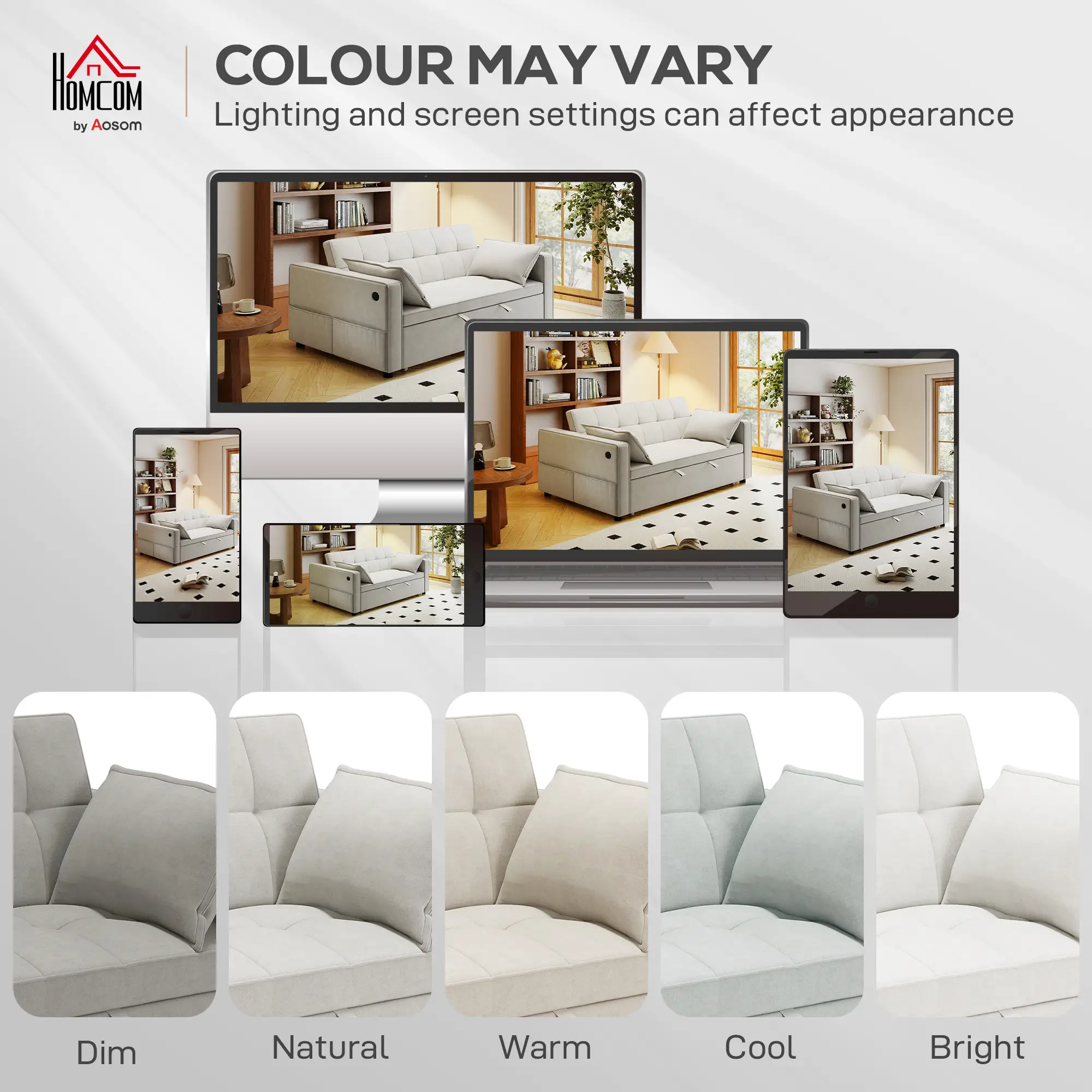 3-In-1 Convertible Sofa Bed, Pull Out Sleeper, Adjustable Backrest, Beige - Image 9