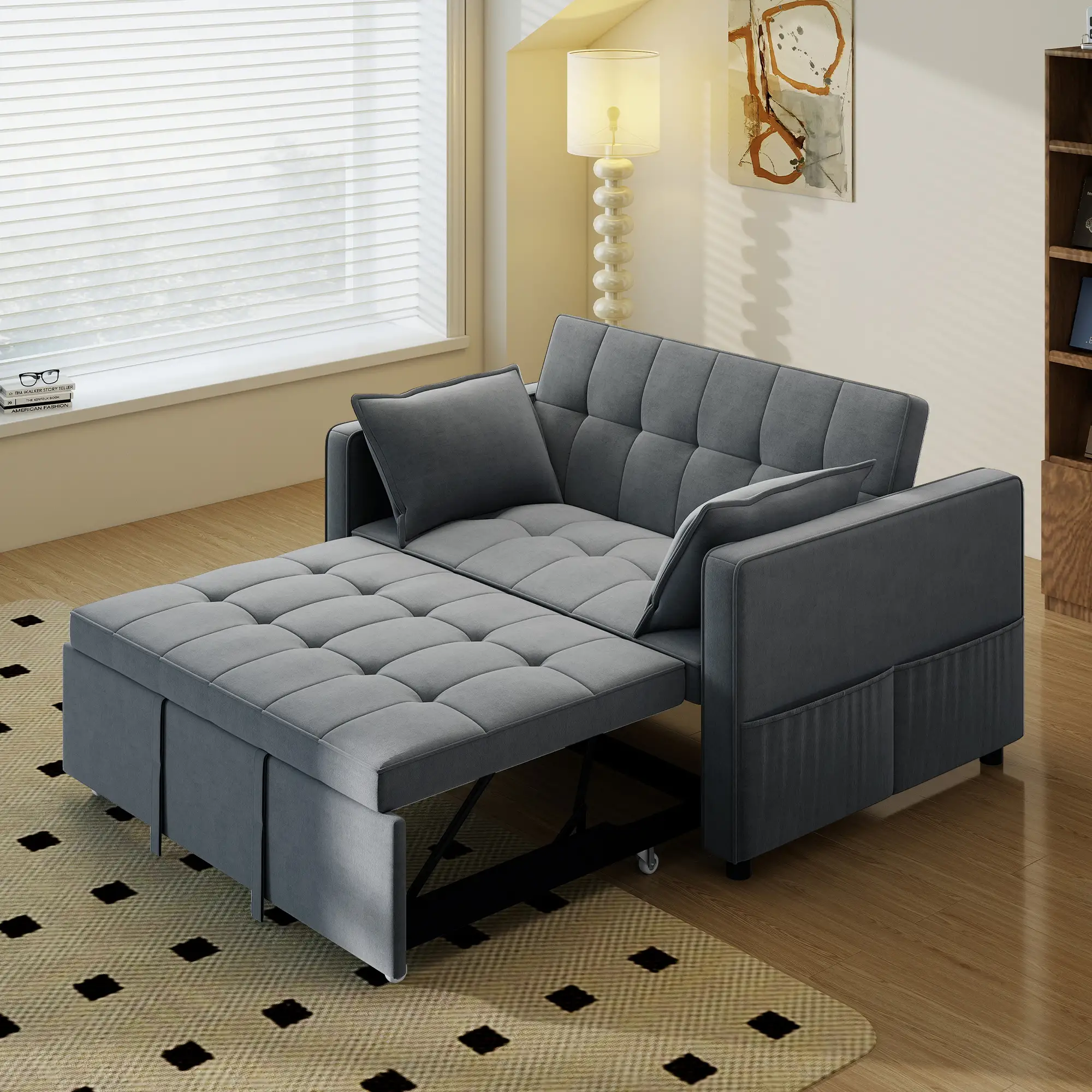 3-In-1 Convertible Sofa Bed, Pull Out Sleeper, Adjustable Backrest, Dark Grey - Image 10