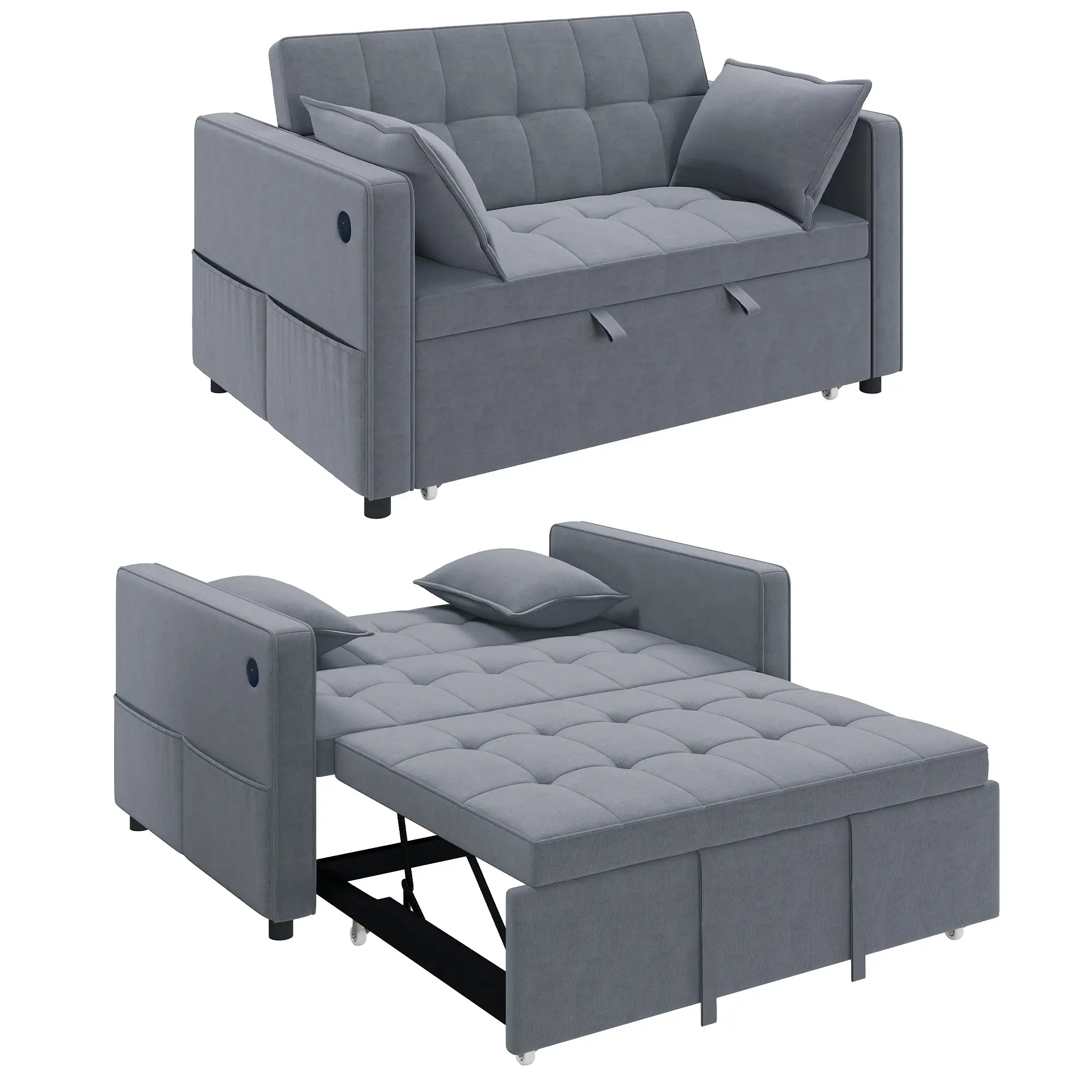3-In-1 Convertible Sofa Bed, Pull Out Sleeper, Adjustable Backrest, Dark Grey - Image 11