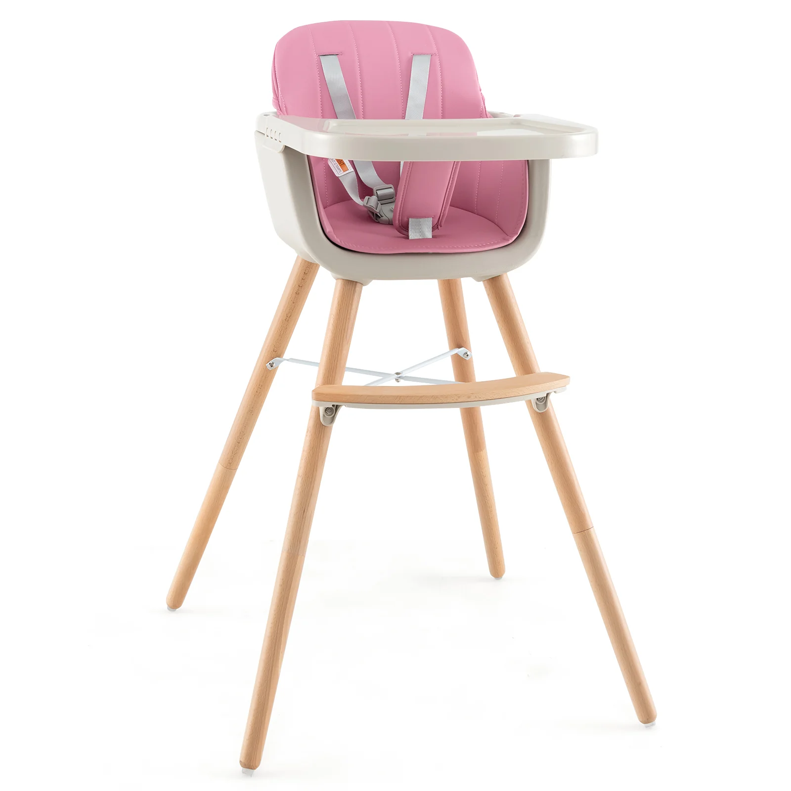 3-In-1 Convertible Wooden High Chair With Cushion, Pink - Image 4