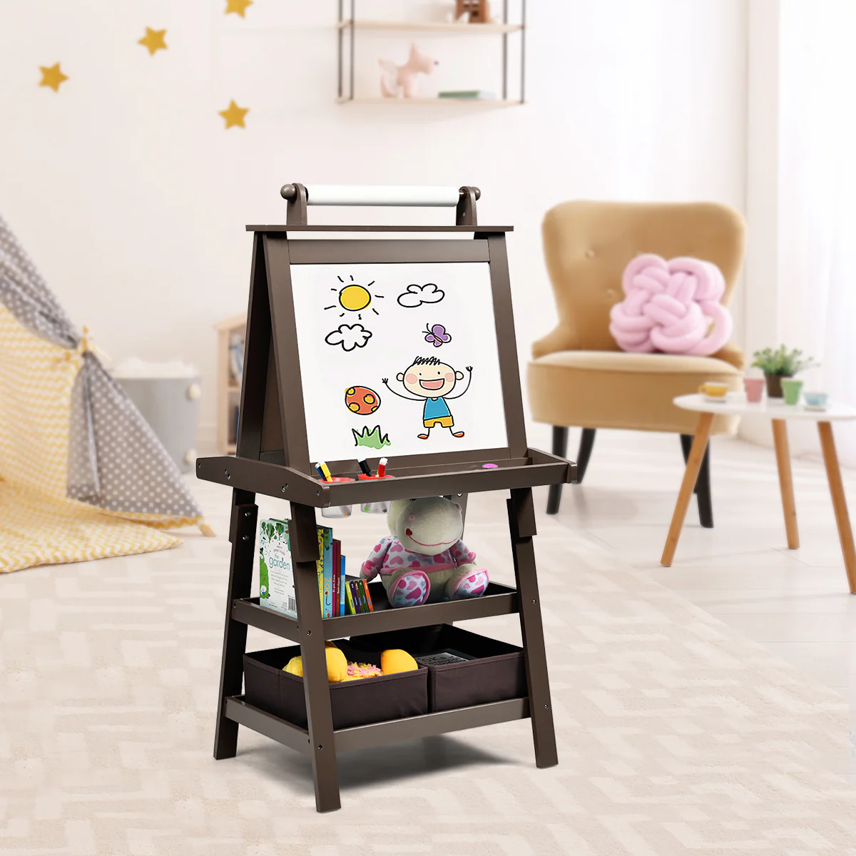 3 In 1 Double-Sided Art Easel, Brown - Image 2
