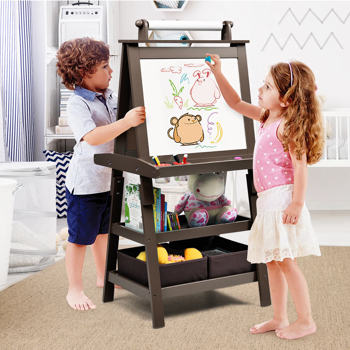 3 In 1 Double-Sided Art Easel, Brown - Image 3