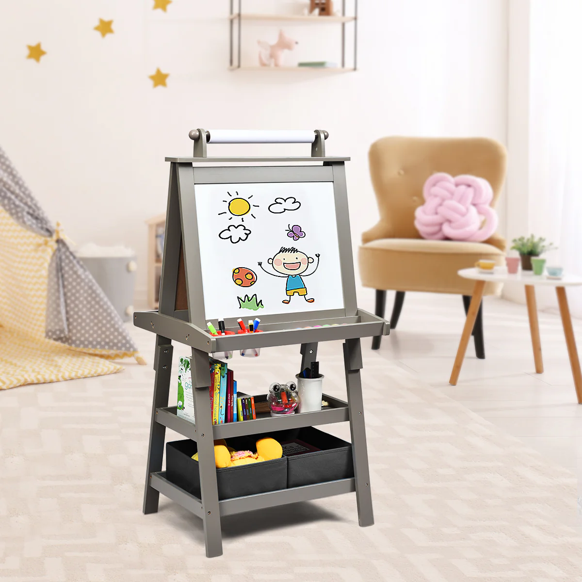 3 In 1 Double-Sided Art Easel, Gray - Image 2