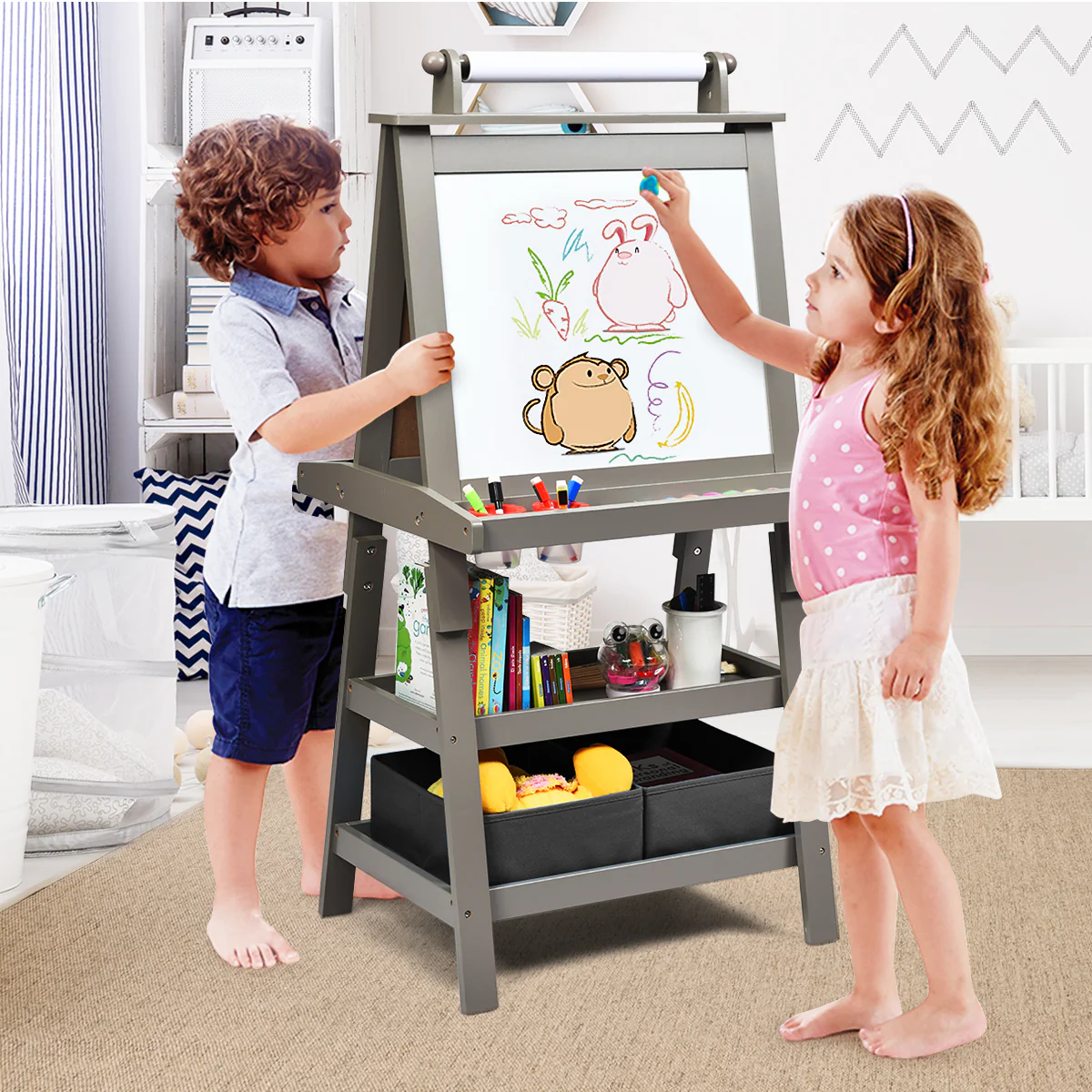 3 In 1 Double-Sided Art Easel, Gray - Image 3