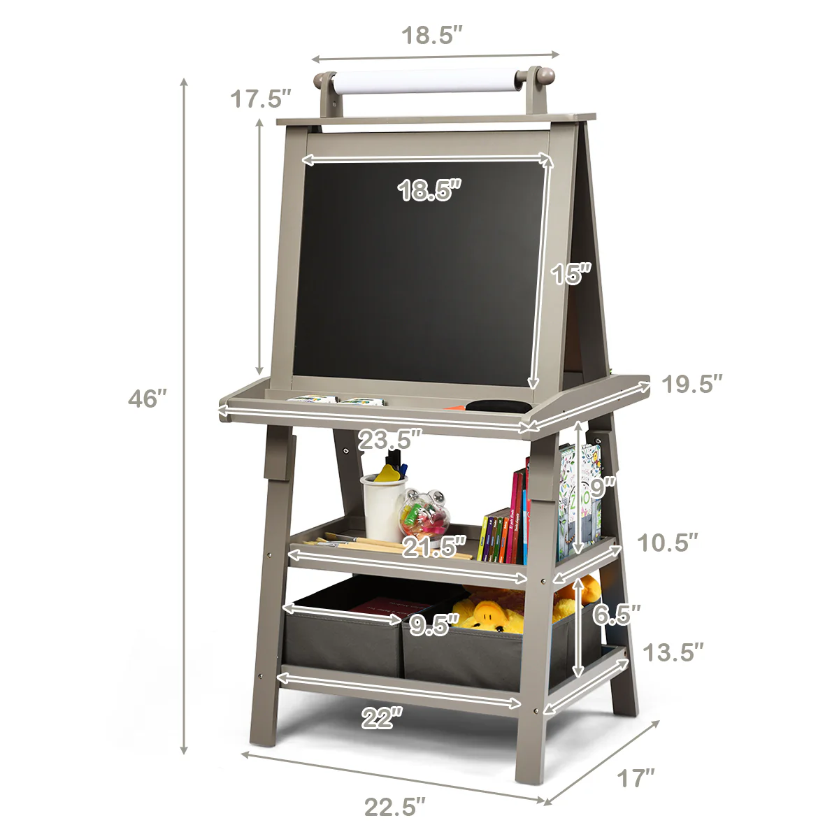 3 In 1 Double-Sided Art Easel, Gray - Image 6