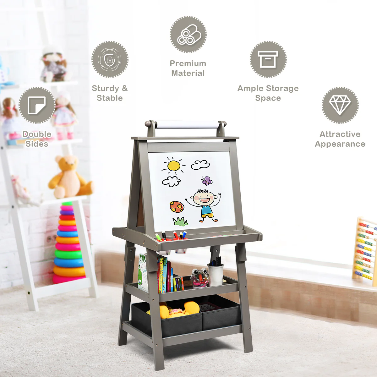 3 In 1 Double-Sided Art Easel, Gray - Image 7