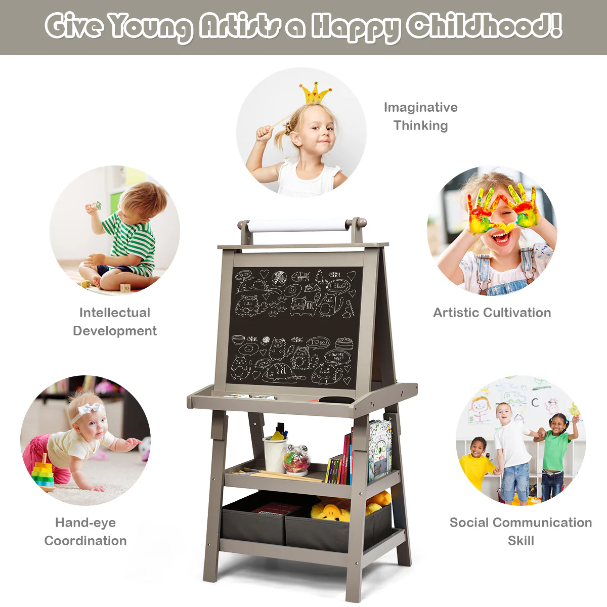 3 In 1 Double-Sided Art Easel, Gray - Image 8
