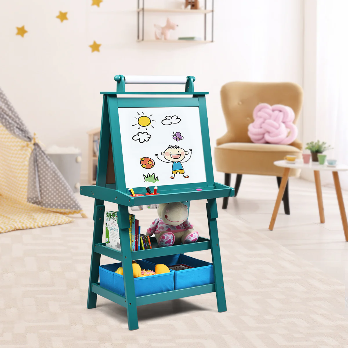 3 In 1 Double-Sided Storage Art Easel, Green - Image 2