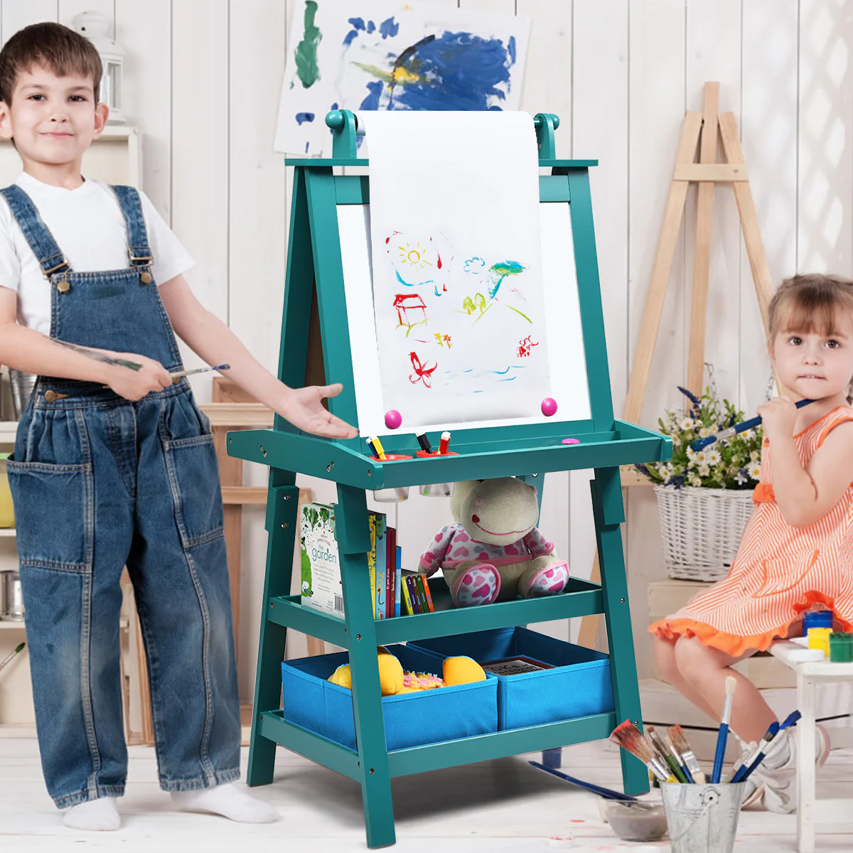 3 In 1 Double-Sided Storage Art Easel, Green - Image 3