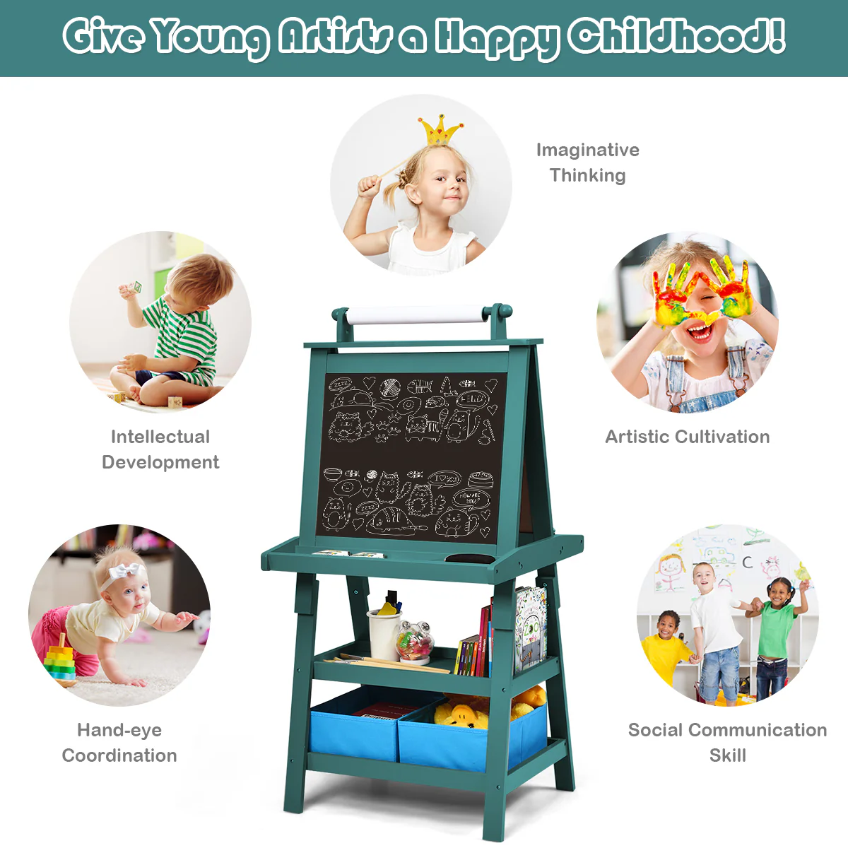 3 In 1 Double-Sided Storage Art Easel, Green - Image 8
