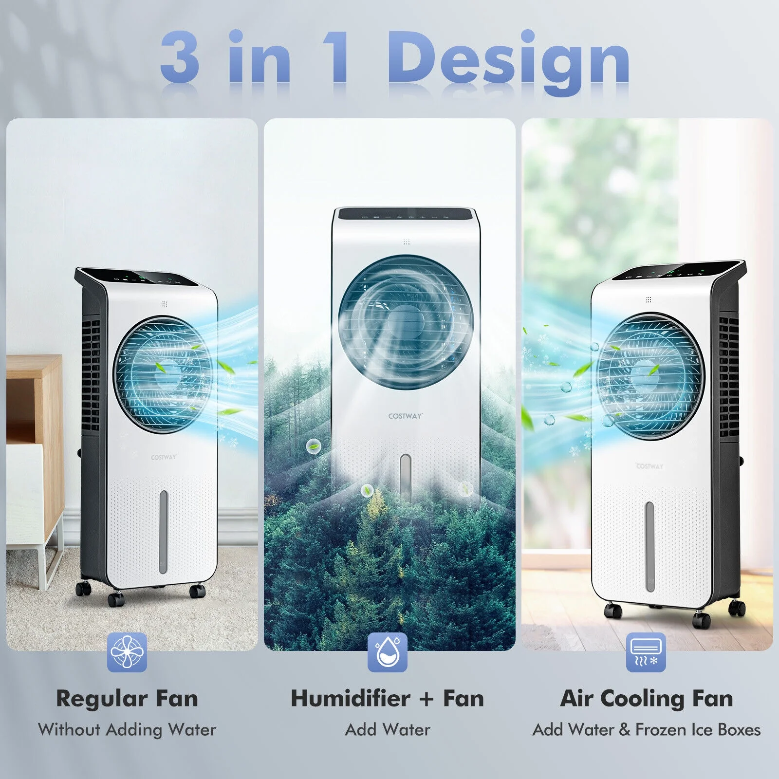 3-In-1 Evaporative Air Cooler, 12H Timer Remote, White - Image 3