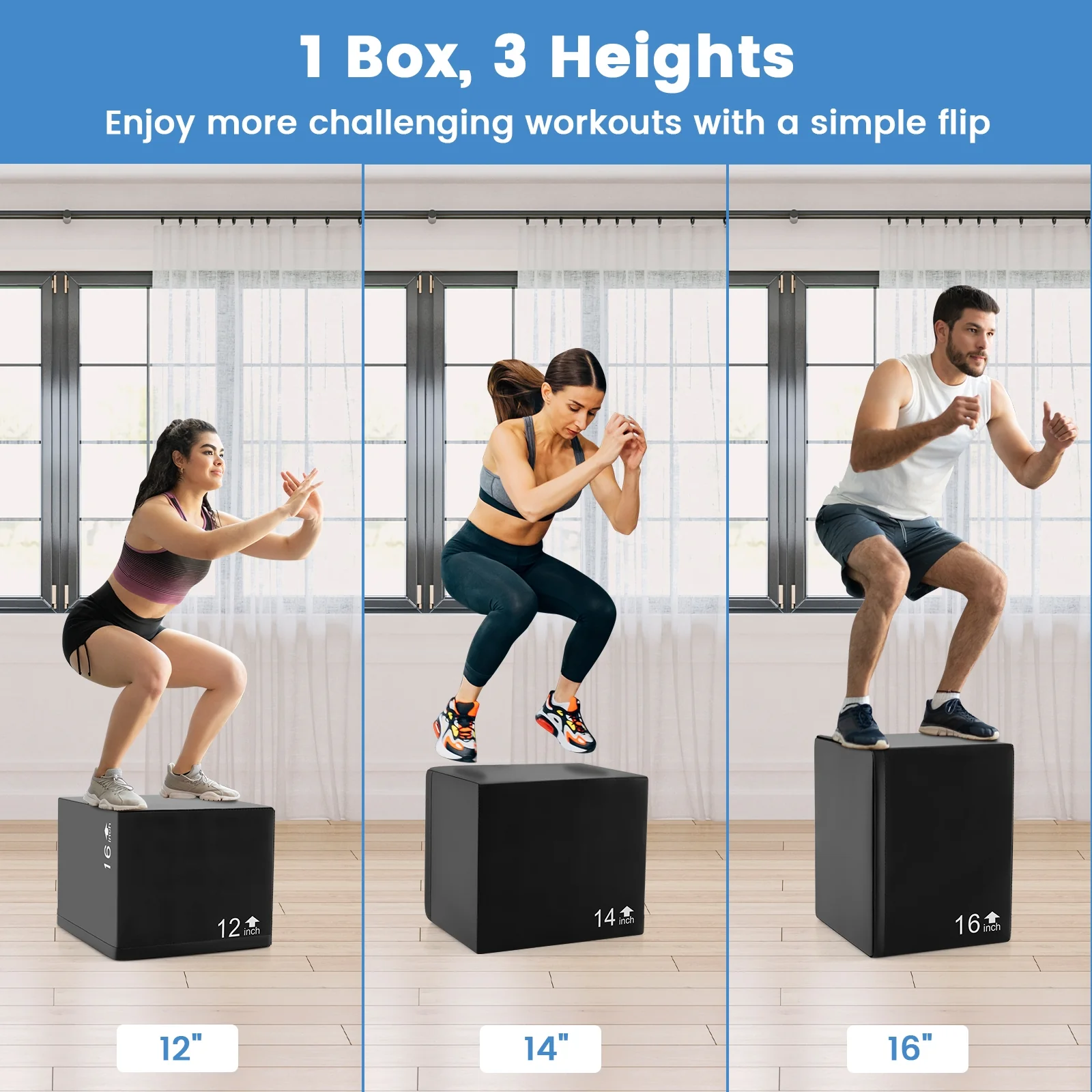 3 In 1 Foam Plyometric Box, 16 Inches, 3 Heights, Easy To Clean PU Cover - Image 7