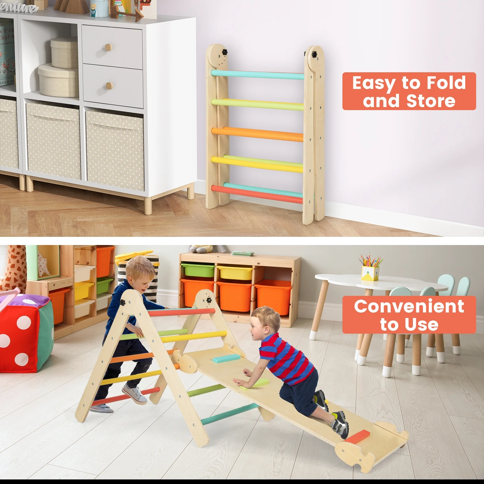 3-in-1 Foldable Adjustable Kids Triangle Climbing Set, Multicolor - Image 10