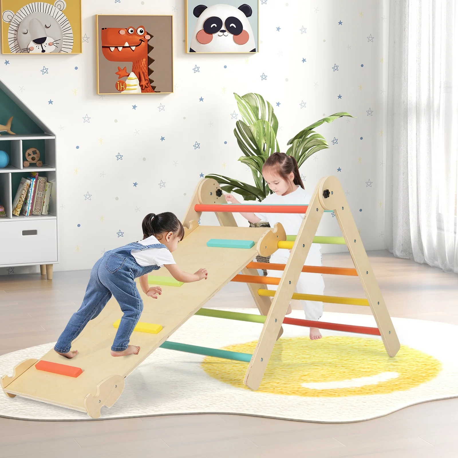 3-in-1 Foldable Adjustable Kids Triangle Climbing Set, Multicolor - Image 3