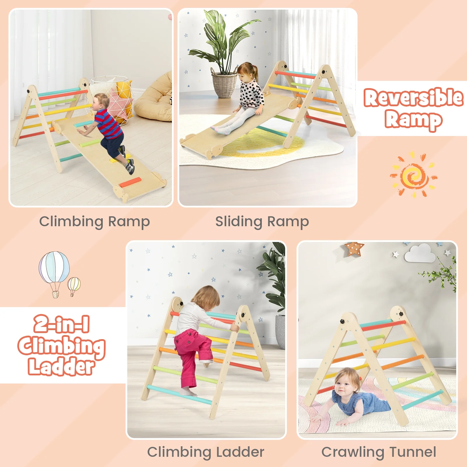 3-in-1 Foldable Adjustable Kids Triangle Climbing Set, Multicolor - Image 6