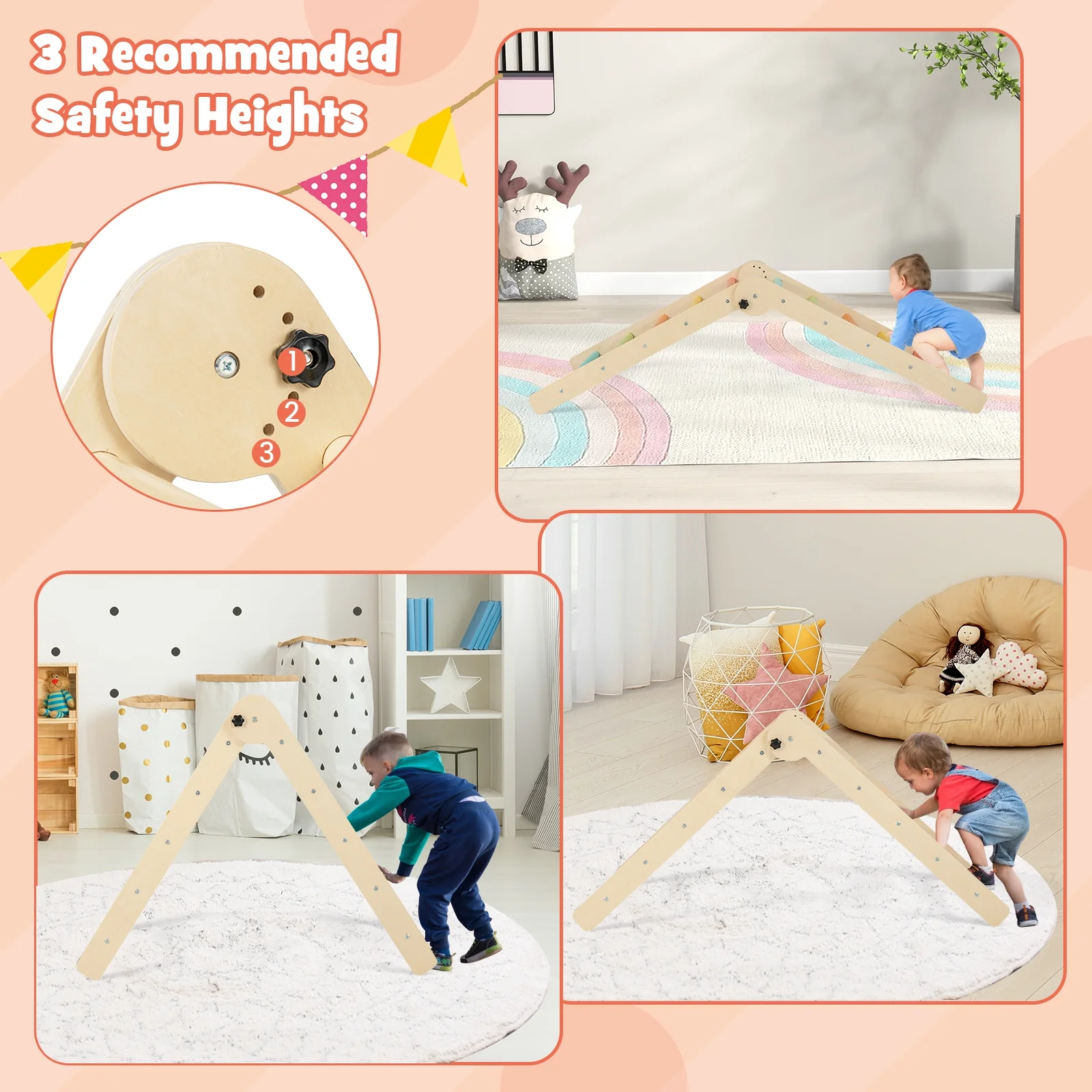 3-in-1 Foldable Adjustable Kids Triangle Climbing Set, Multicolor - Image 8