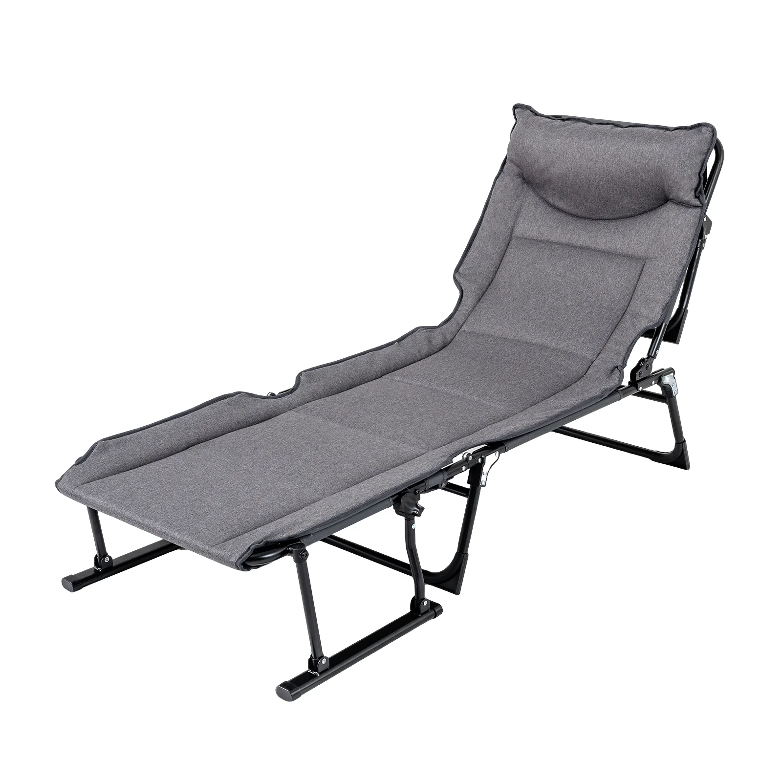 3 In 1 Folding Camping Cot, Comfy Padded Convertible Sofa Chair, Gray