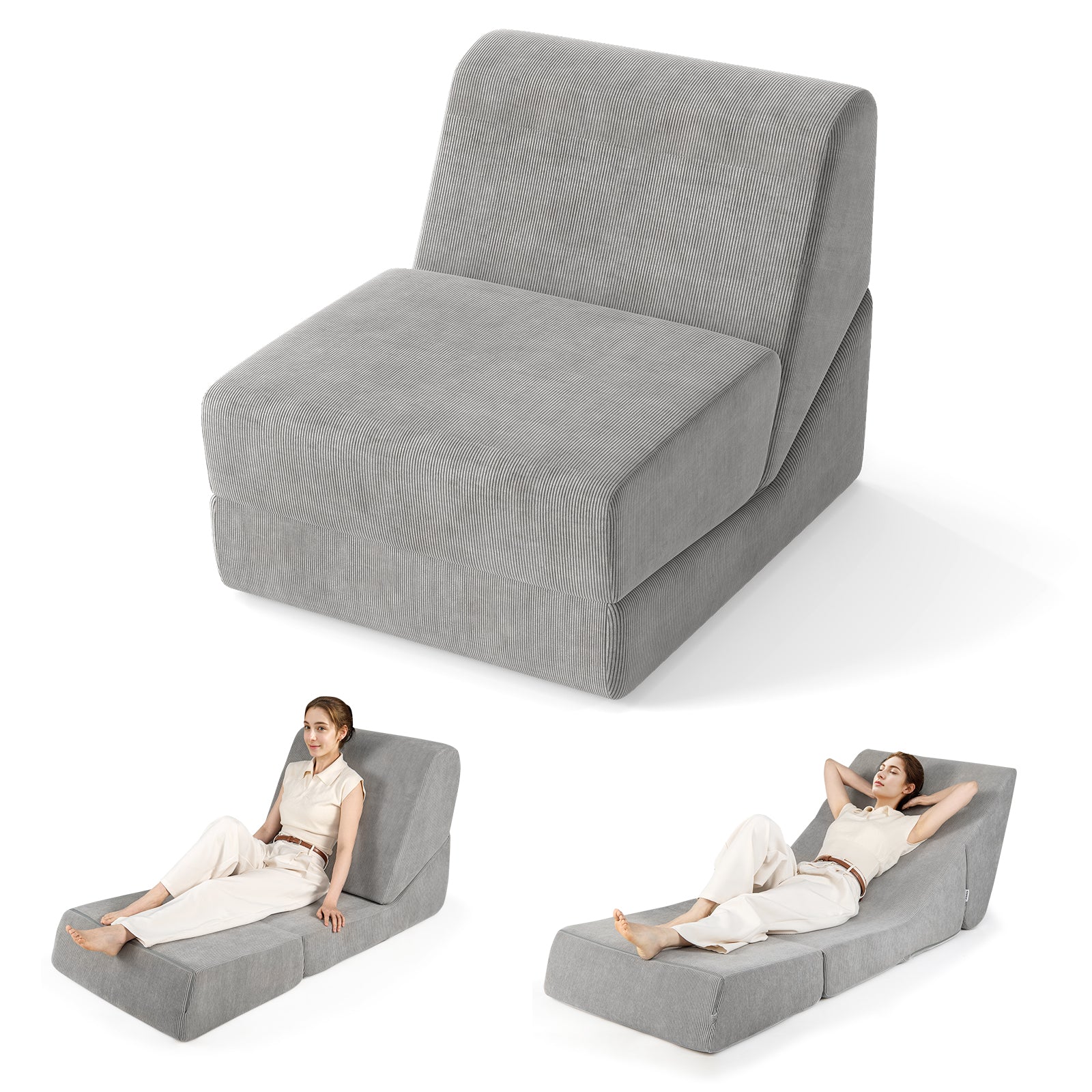 3-in-1 Folding Sofa Bed, Washable Zippered Cover, Gray - Image 5