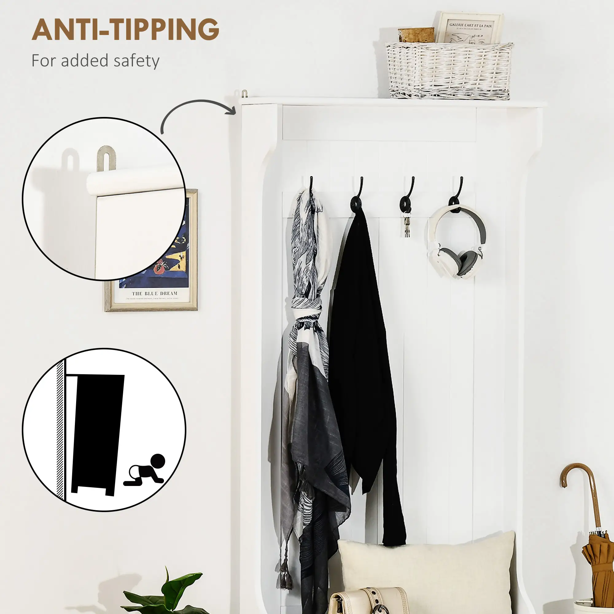3-In-1 Hall Tree, Coat Rack, Shoe Storage, Bench Seat, Entryway Bench, 4 Hooks - Image 7