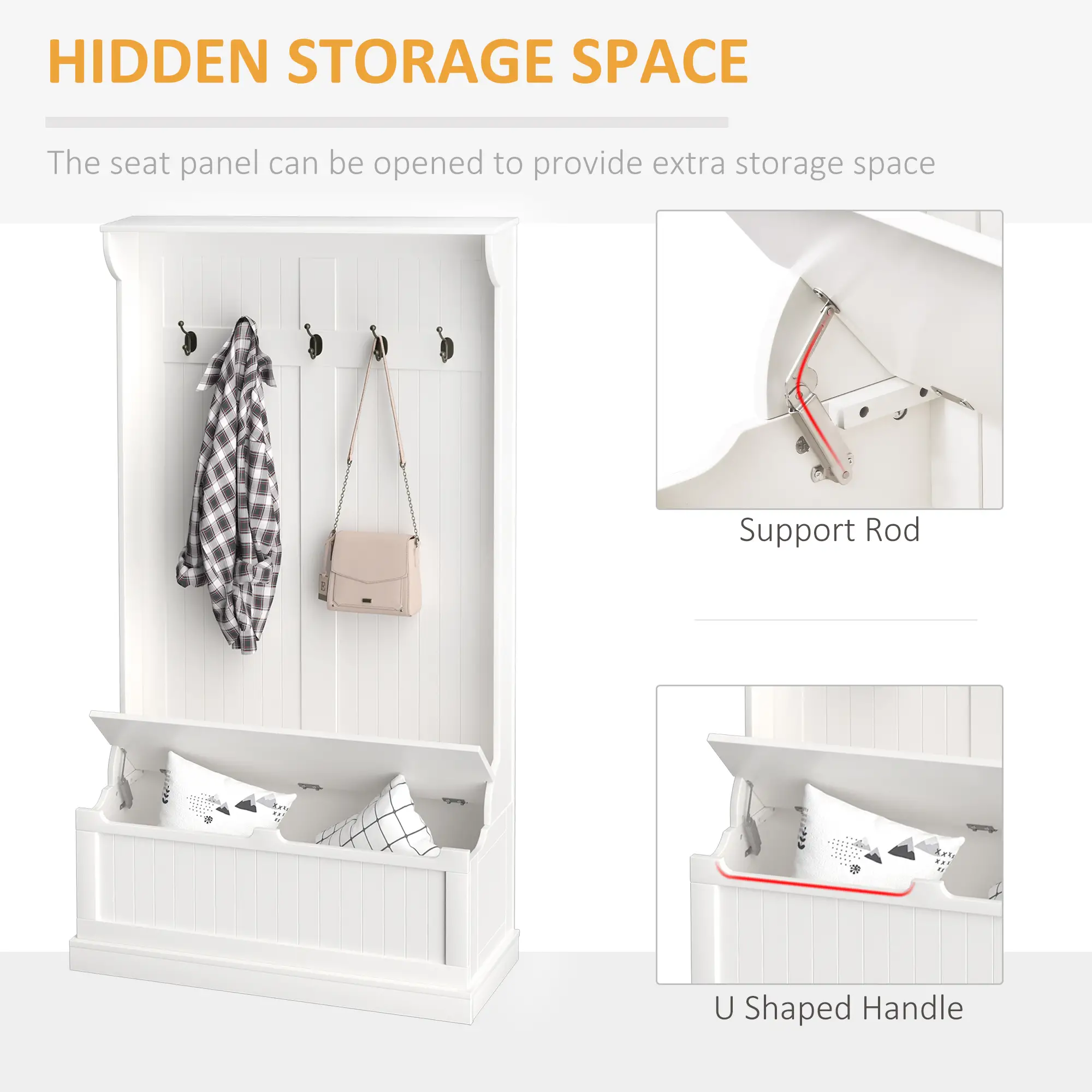 3-In-1 Hall Tree, Coat Rack, Shoe Storage, Bench Seat, White - Image 6